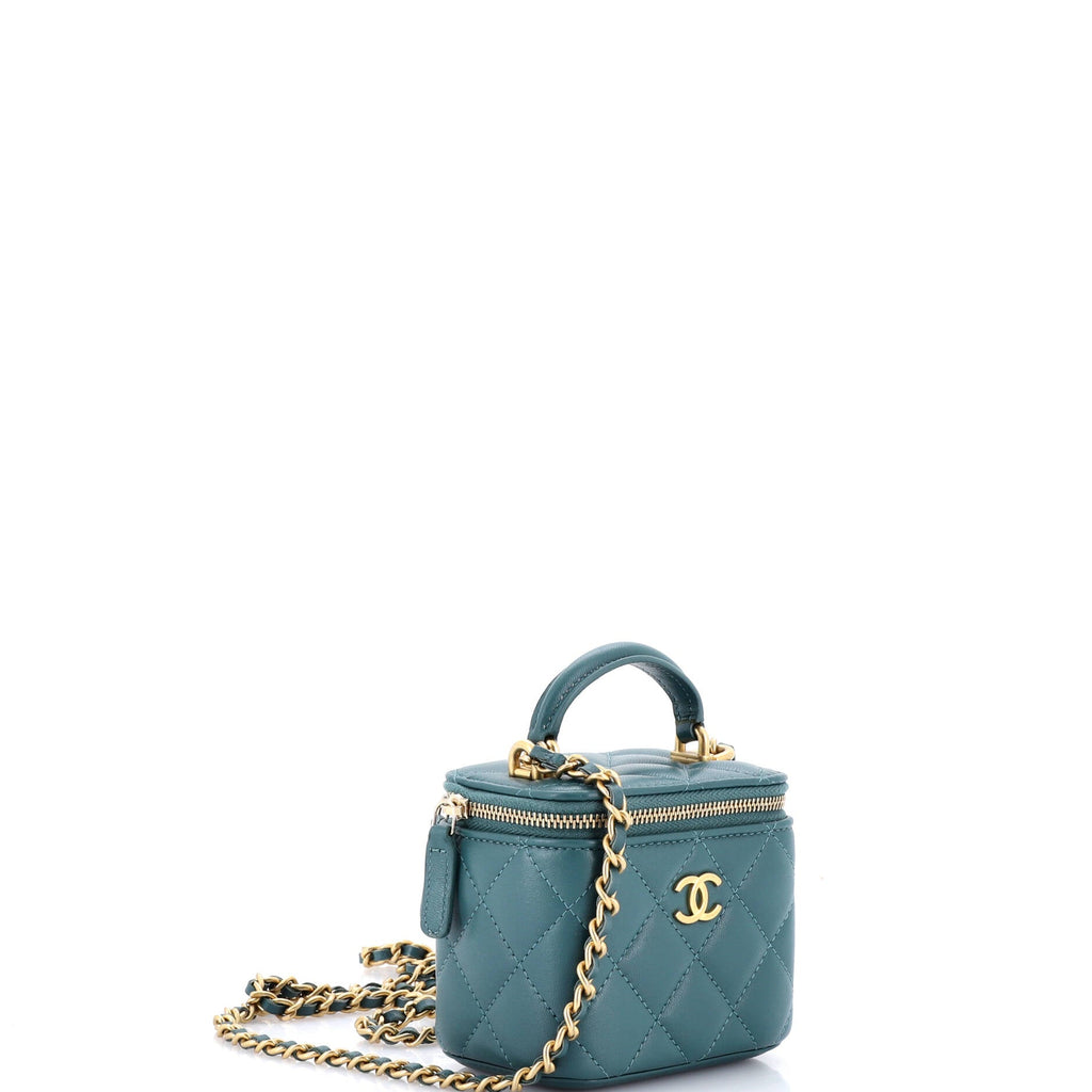 Classic Top Handle Vanity Case with Chain Quilted Lambskin Mini