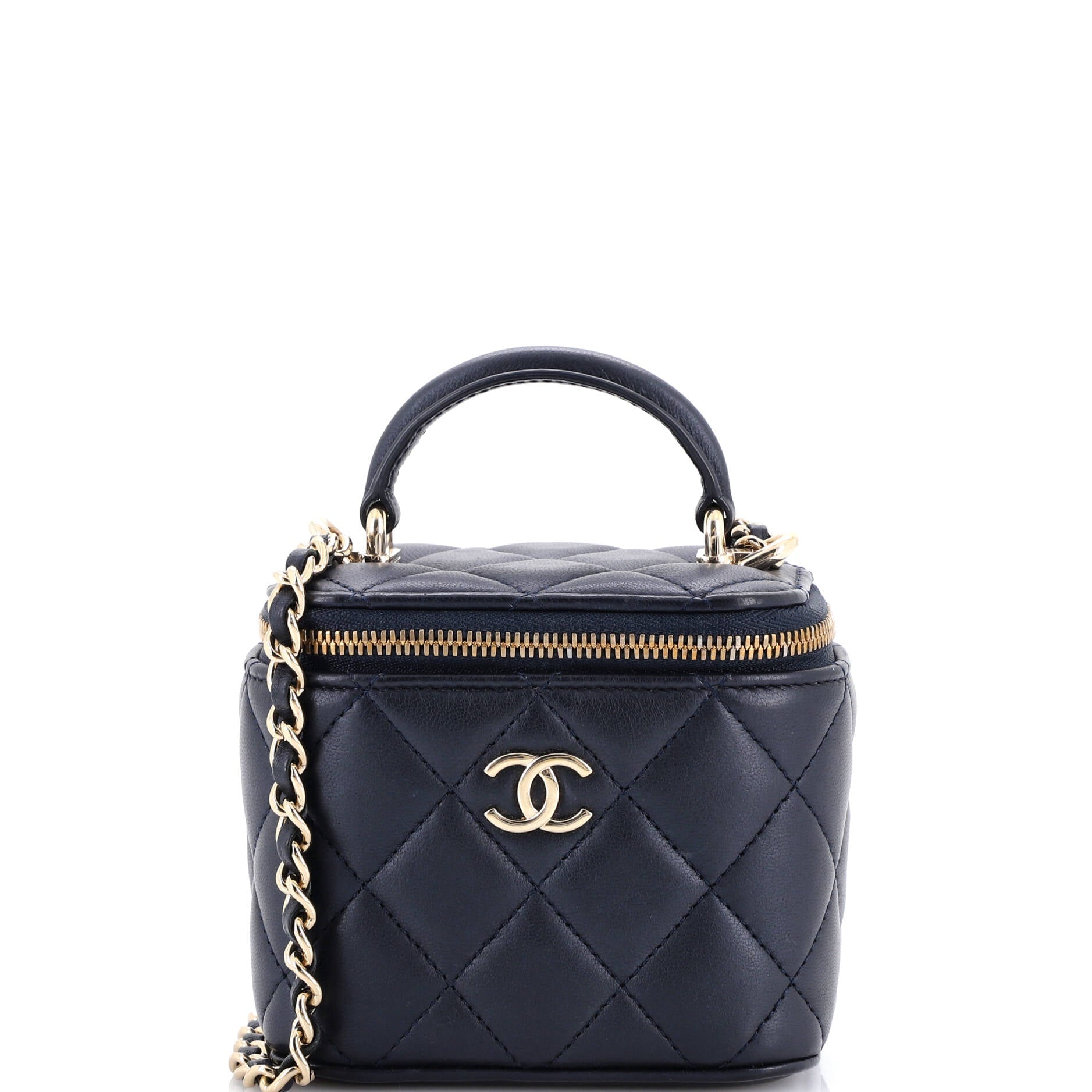 Classic Top Handle Vanity Case with Chain Quilted Lambskin Mini