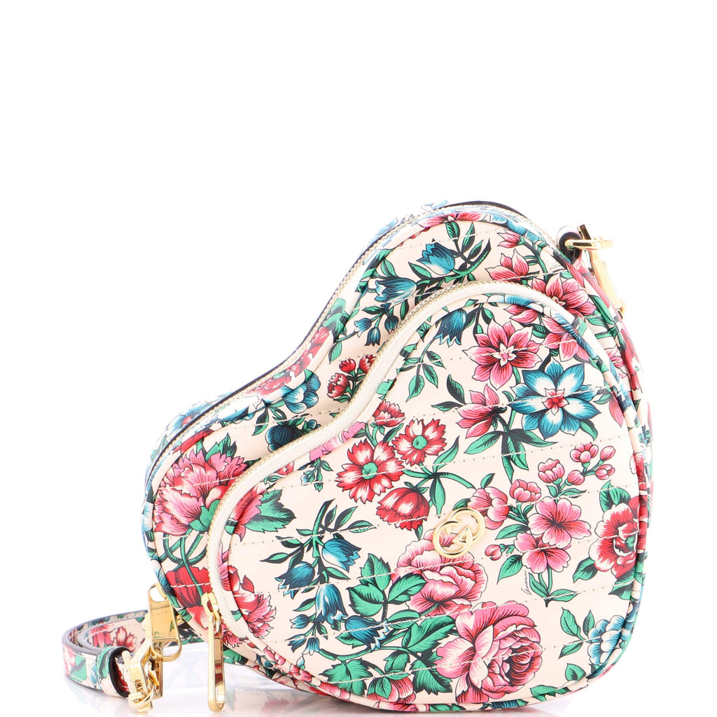 Interlocking G Heart Shoulder Bag Diagonal Quilted Printed Leather Mini