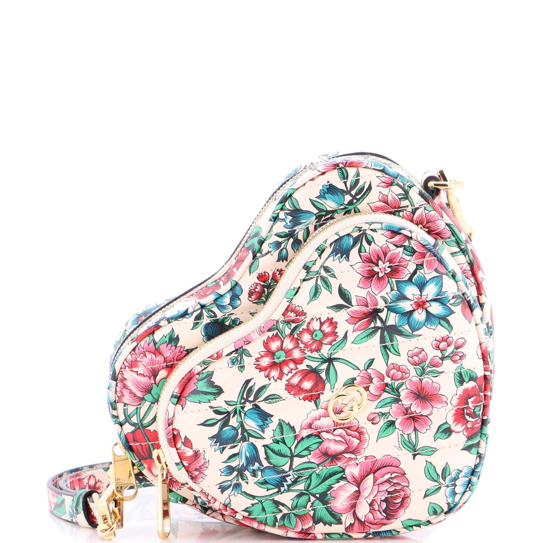 Interlocking G Heart Shoulder Bag Diagonal Quilted Printed Leather Mini