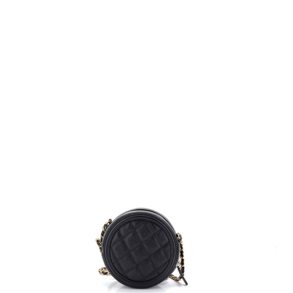 Filigree Round Clutch with Chain Quilted Caviar Mini