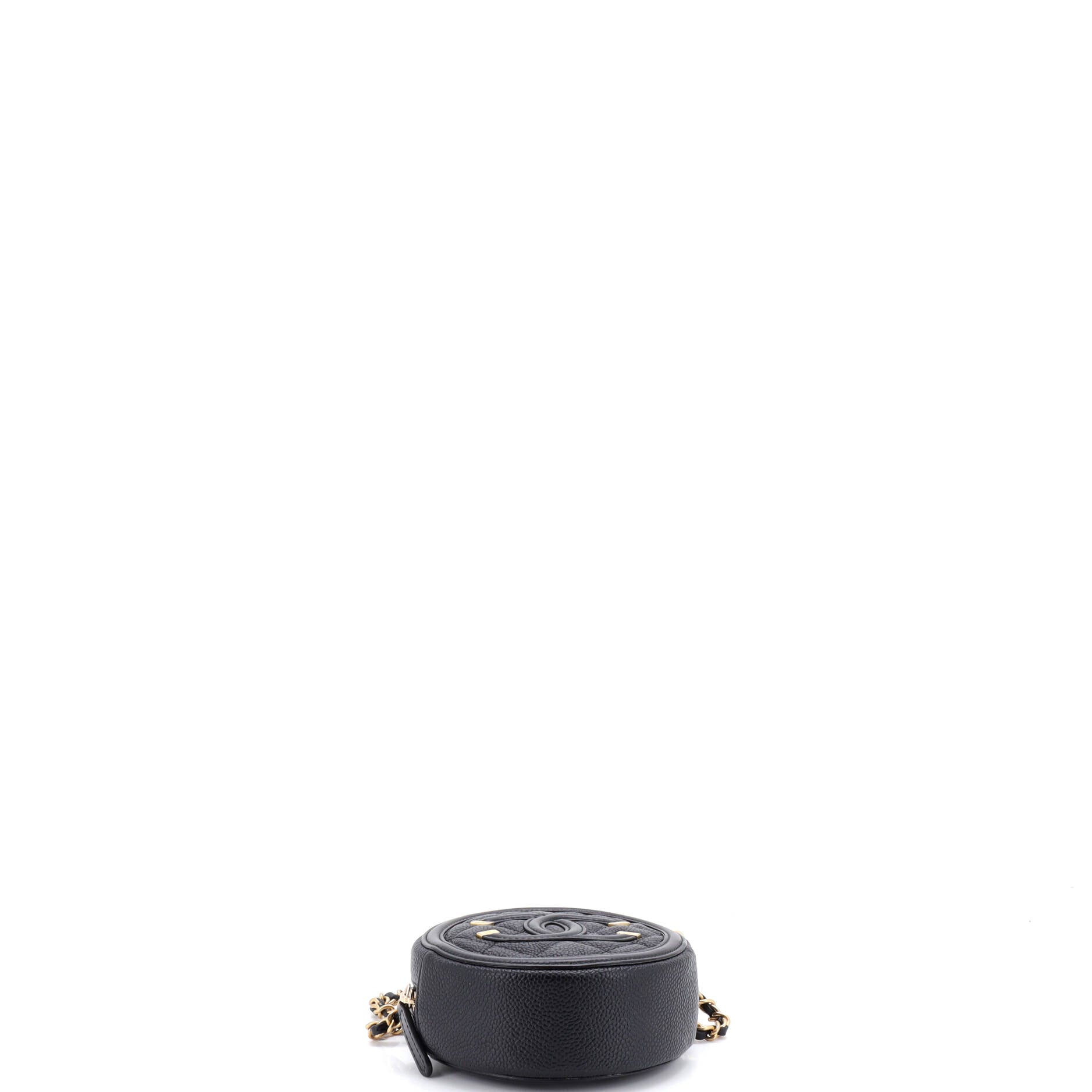 Filigree Round Clutch with Chain Quilted Caviar Mini