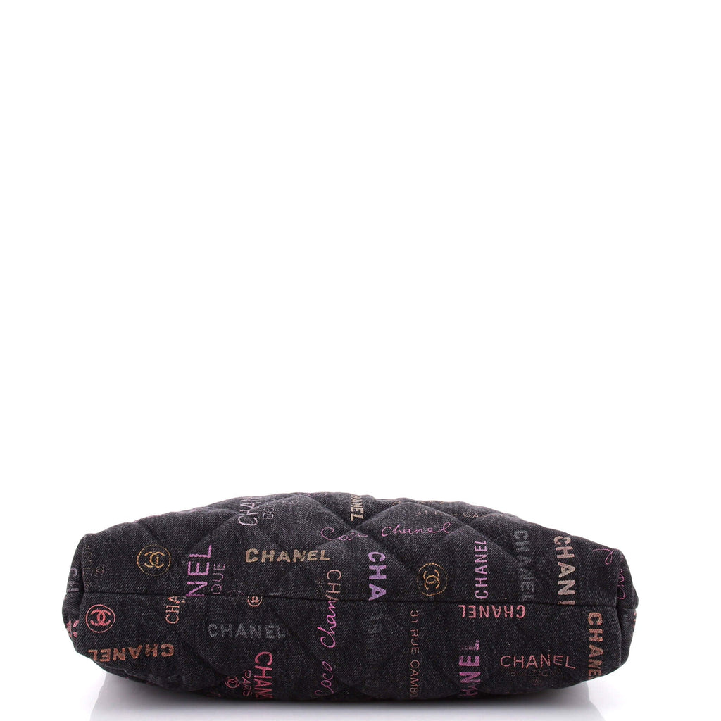 Denim Mood Shopping Tote Logo Printed Quilted Denim Maxi
