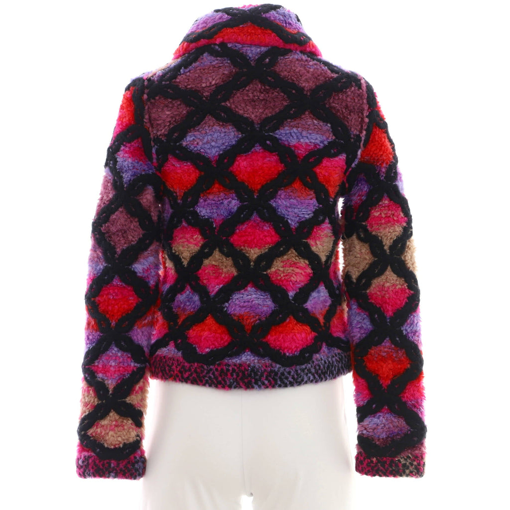 Women's Faux Fur Zip Jacket Embroidered Printed Viscose Blend