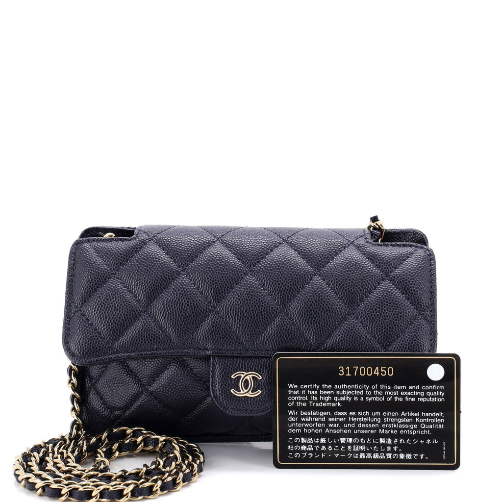 Foldable Tote Bag with Chain Quilted Caviar with Printed Nylon