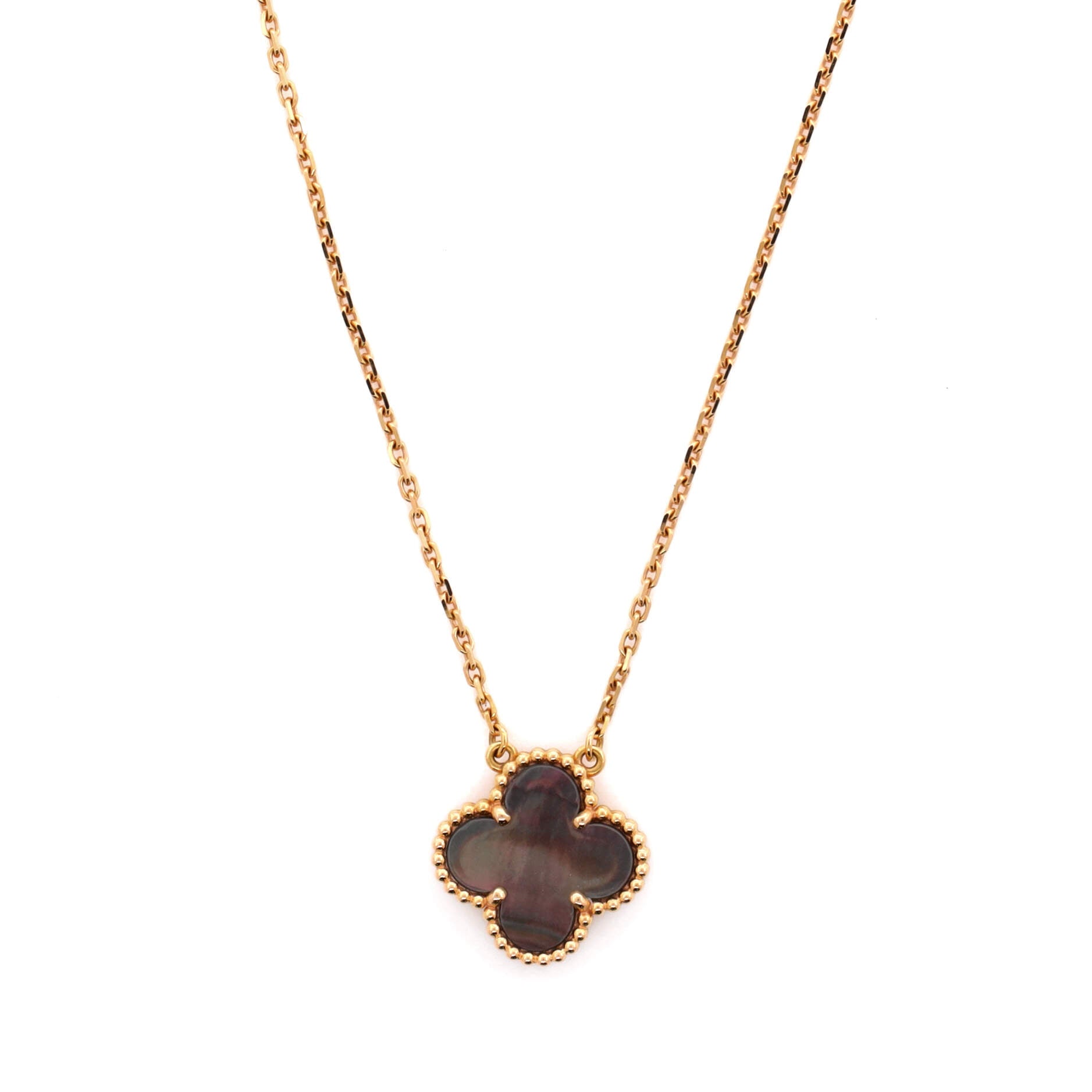 Vintage Alhambra Pendant Necklace 18K Rose Gold and Grey Mother of Pearl
