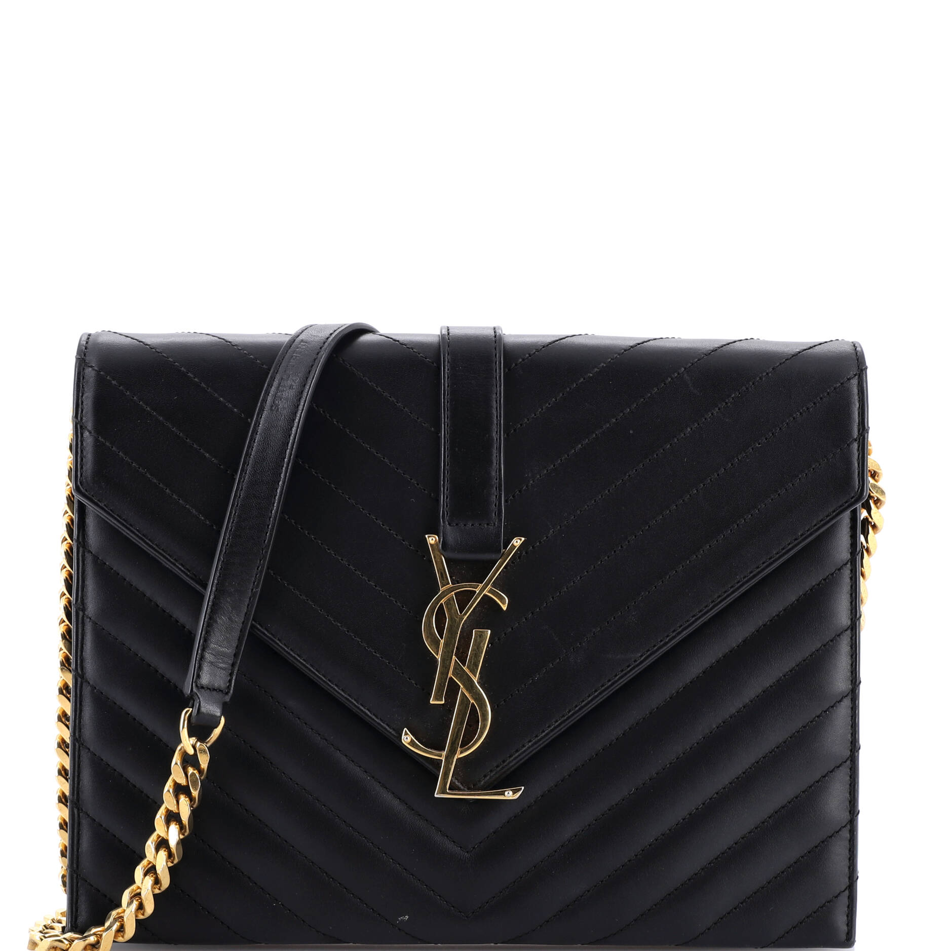 Classic Monogram Envelope Chain Bag Matelasse Chevron Leather Medium