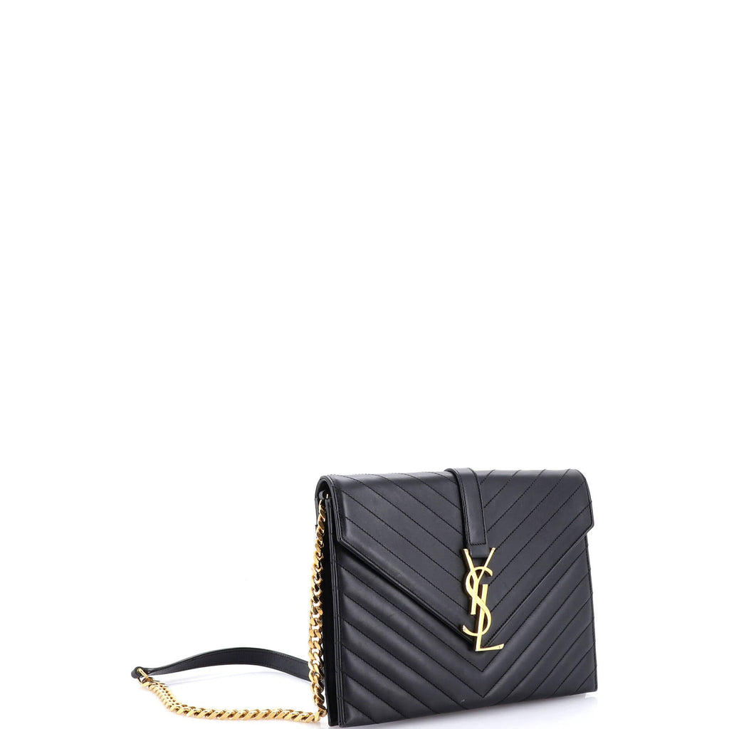 Classic Monogram Envelope Chain Bag Matelasse Chevron Leather Medium