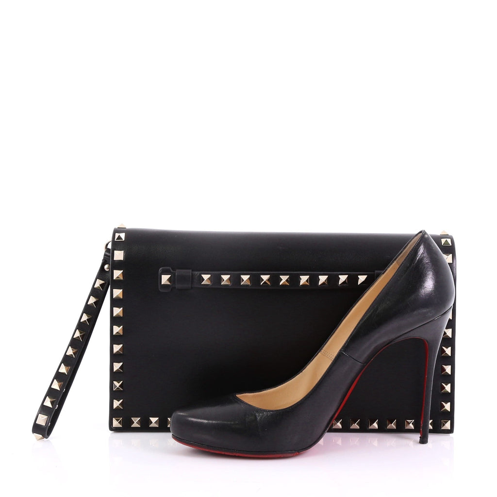 Rockstud Flap Clutch Leather
