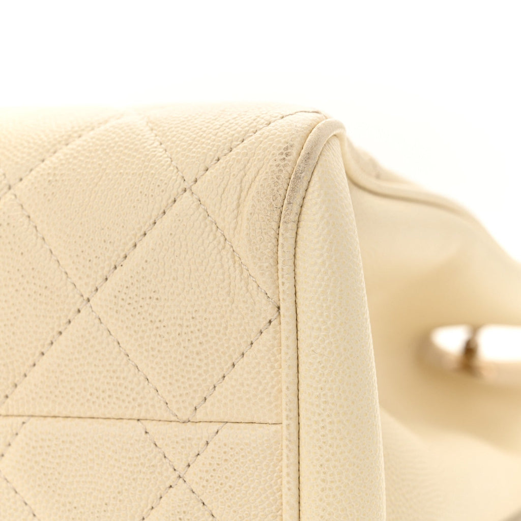 Caviar Quilted In Out Flap Shopping Tote White