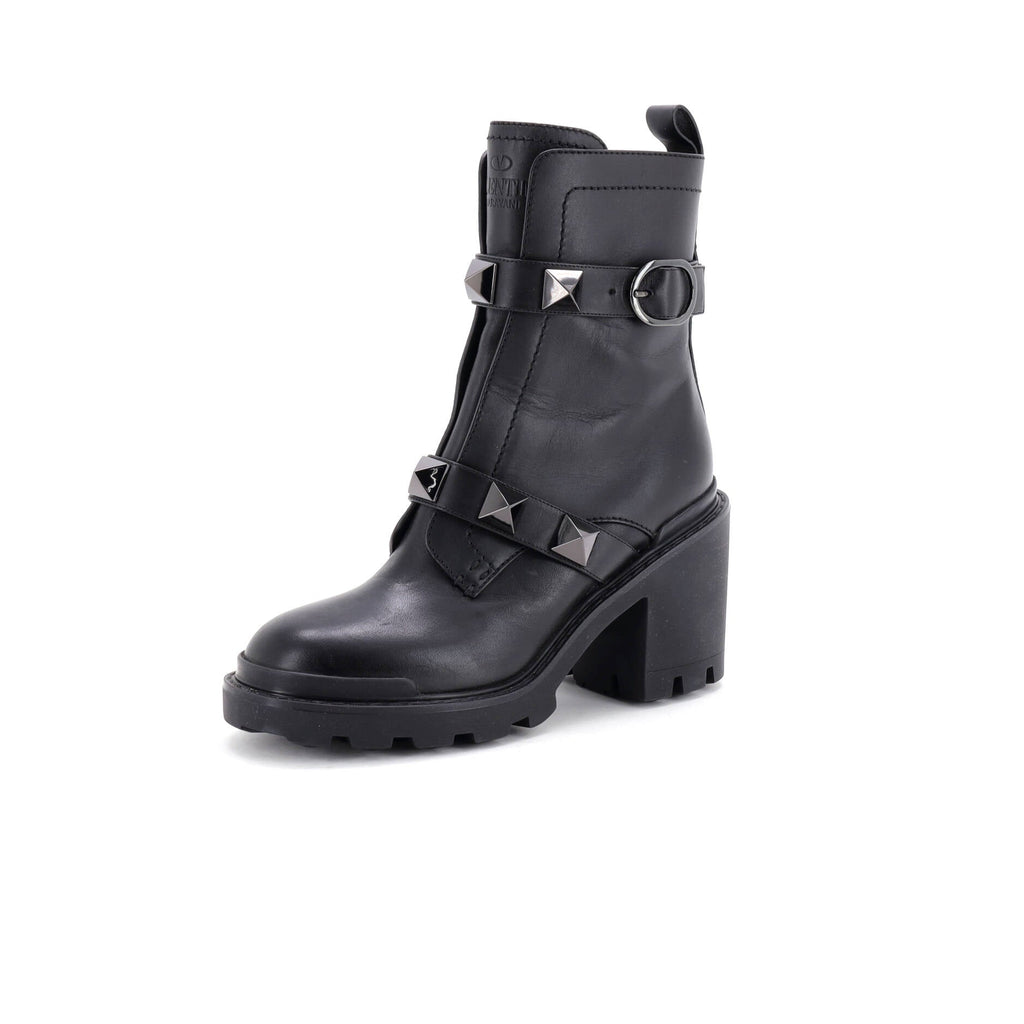 Women's Roman Stud Combat Ankle Boots Leather