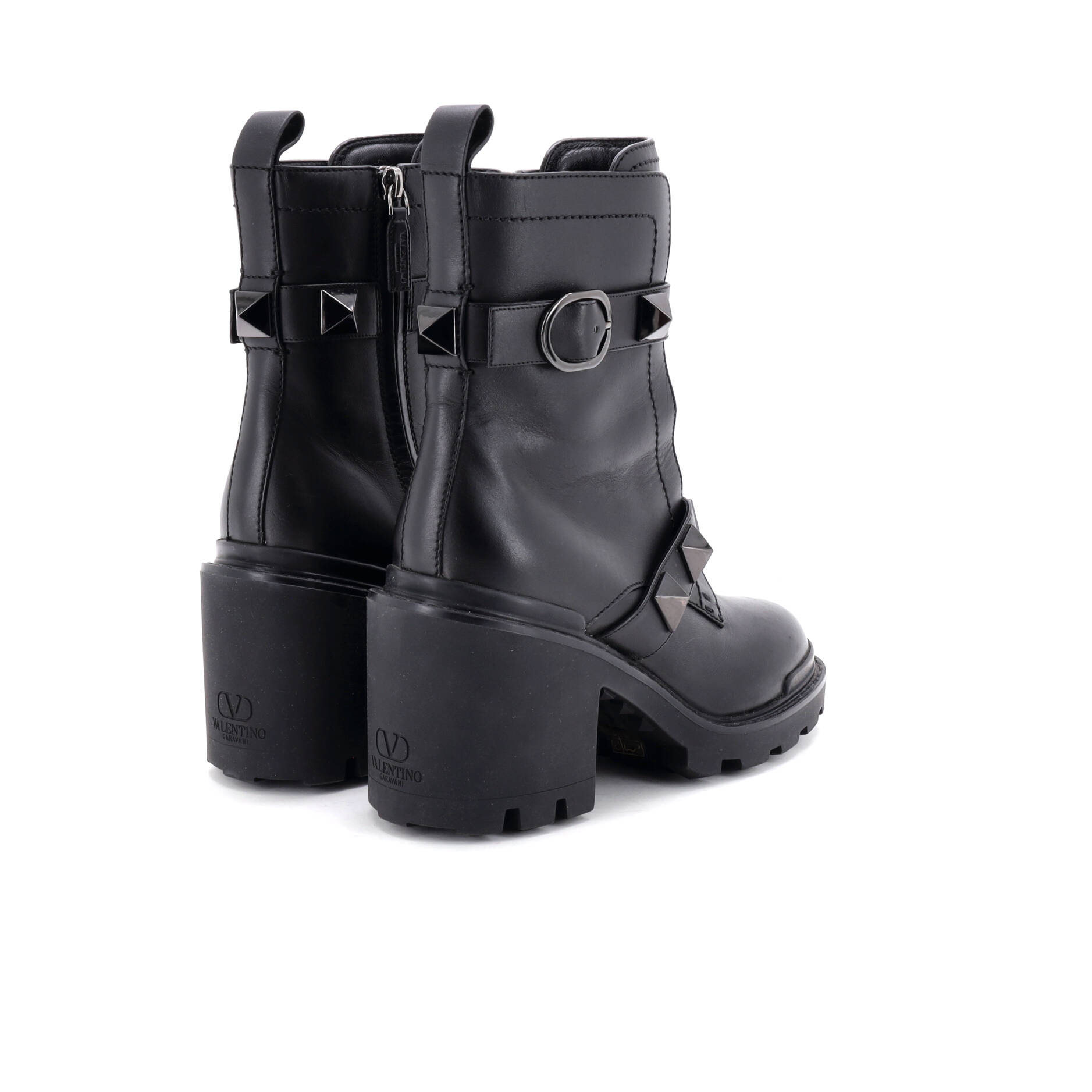 Women's Roman Stud Combat Ankle Boots Leather