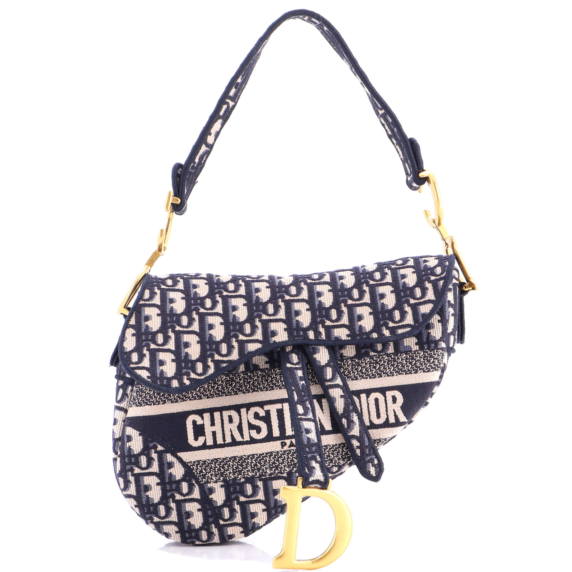 Saddle Handbag Logo Embroidered Oblique Canvas Medium
