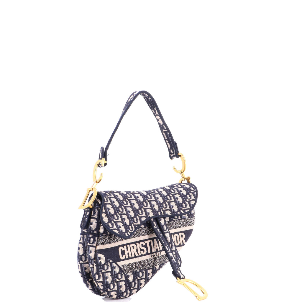 Saddle Handbag Logo Embroidered Oblique Canvas Medium