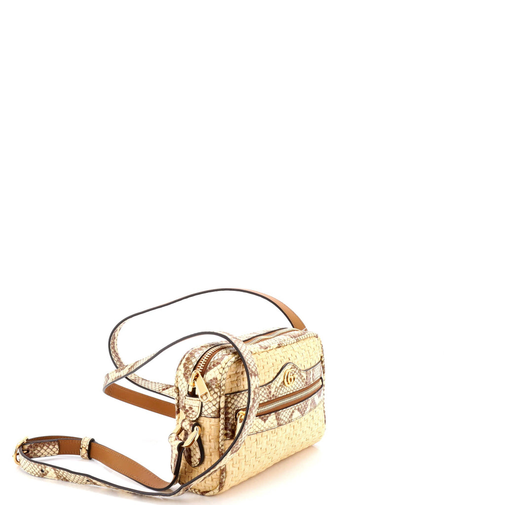 Ophidia Shoulder Bag Raffia with Snakeskin Mini