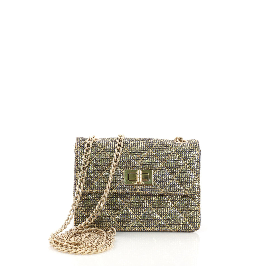 Mademoiselle Lock Crossbody Bag Quilted Glitter Fabric Mini