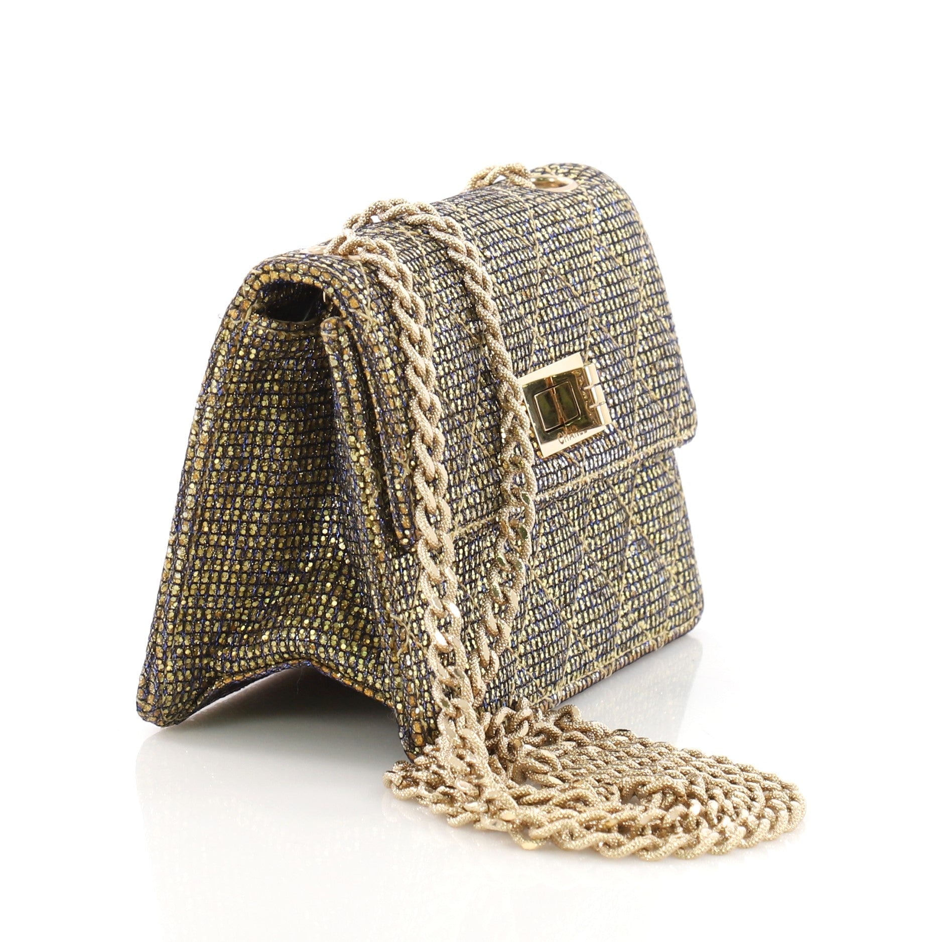 Mademoiselle Lock Crossbody Bag Quilted Glitter Fabric Mini