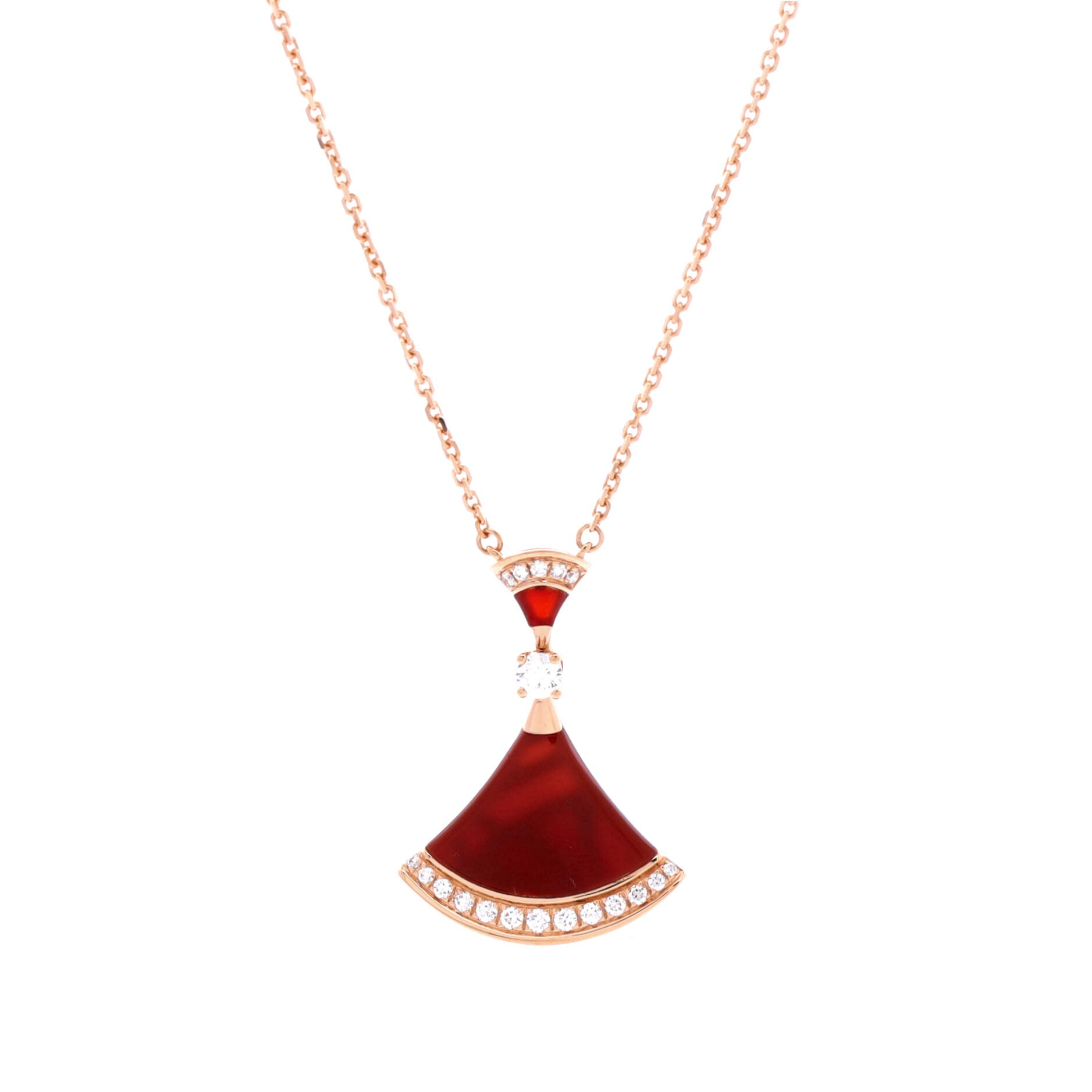 Divas' Dream Pendant Necklace 18K Rose Gold with Carnelian and Diamonds Large
