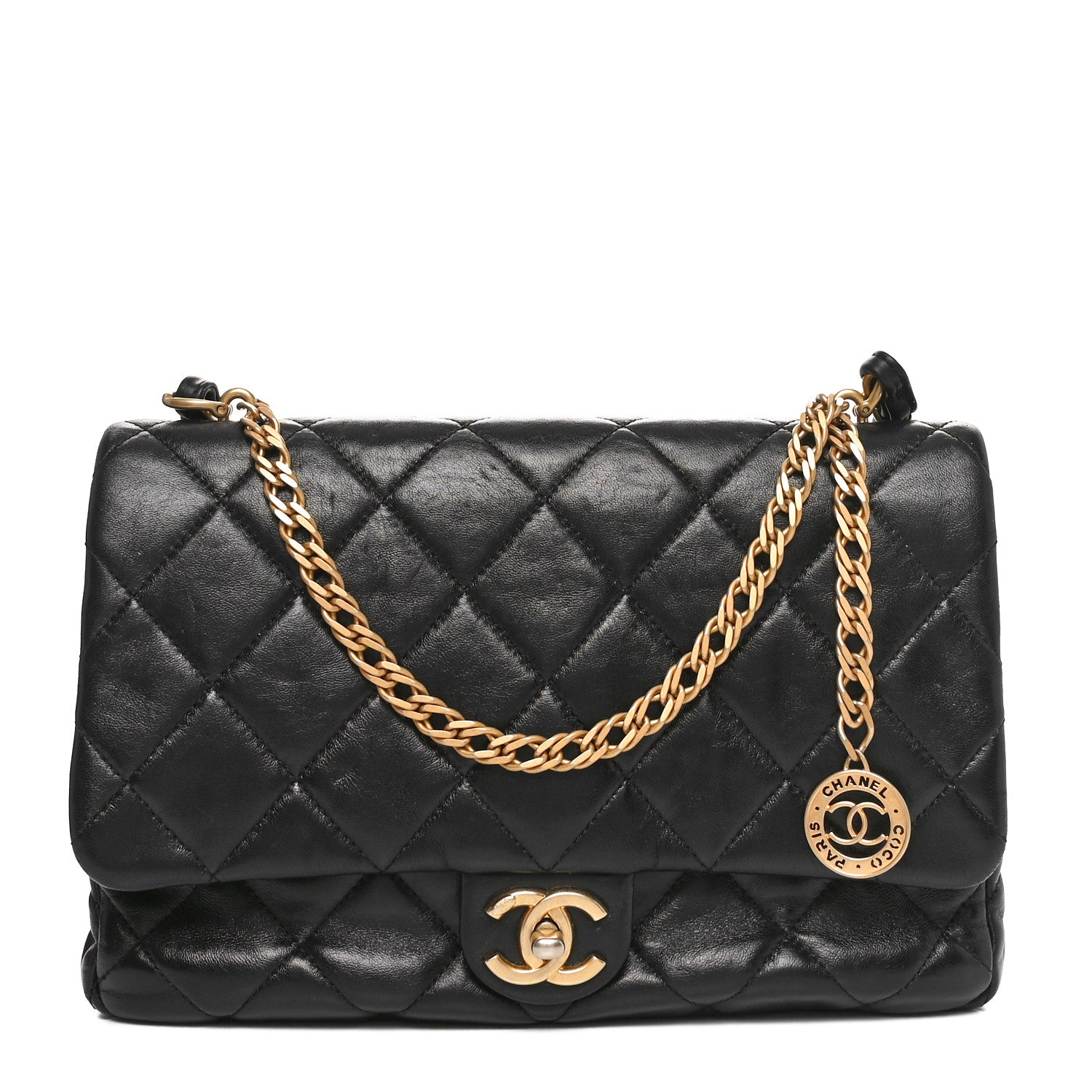 Lambskin Quilted Fancy Jewel Flap Black