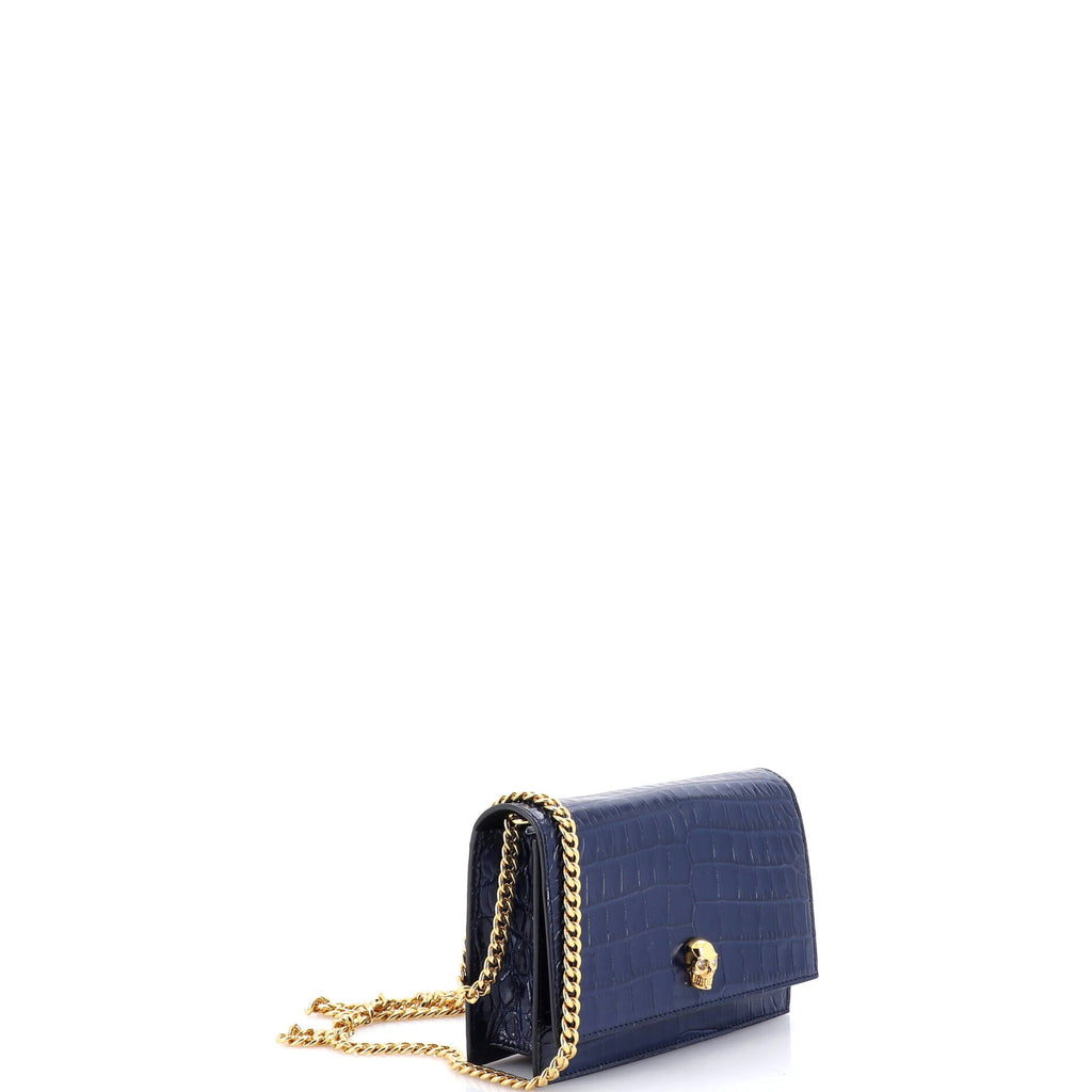 Skull Chain Crossbody Bag Crocodile Embossed Leather Mini
