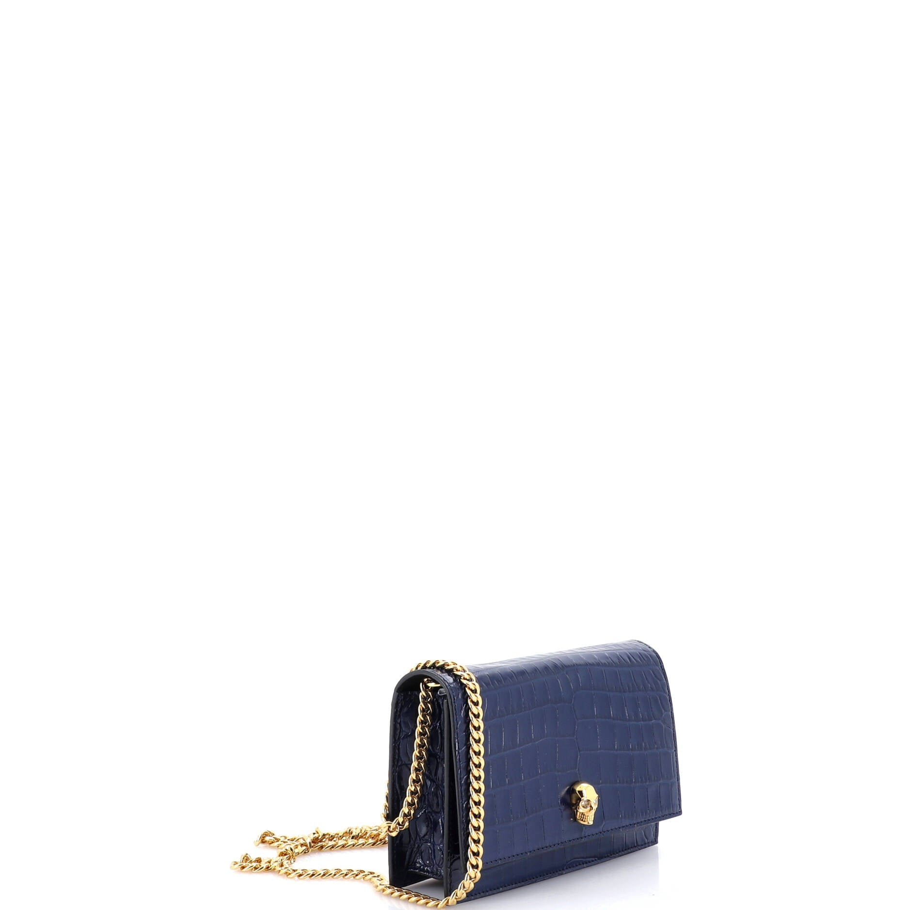 Skull Chain Crossbody Bag Crocodile Embossed Leather Mini