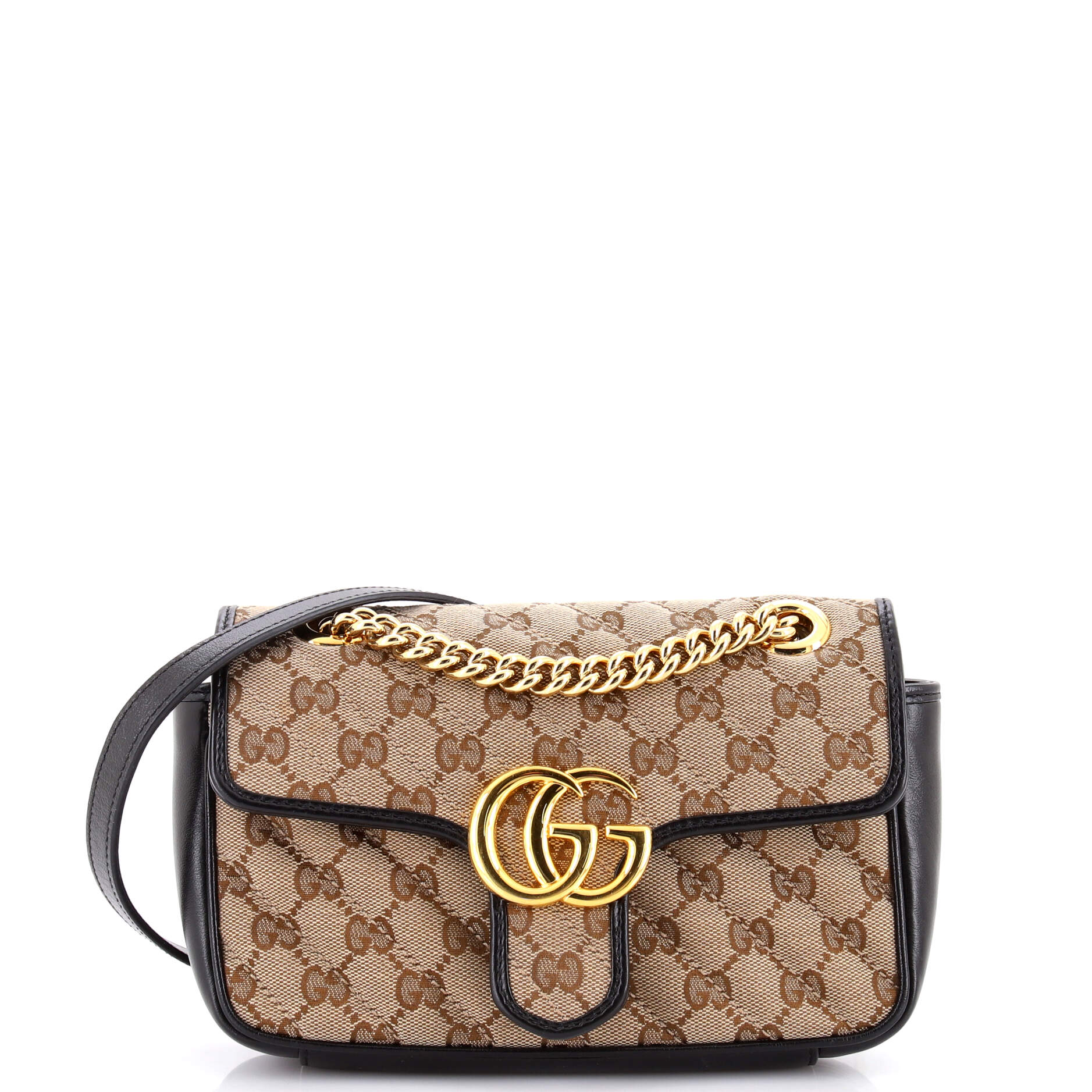 GG Marmont Flap Bag Diagonal Quilted GG Canvas with Leather Mini
