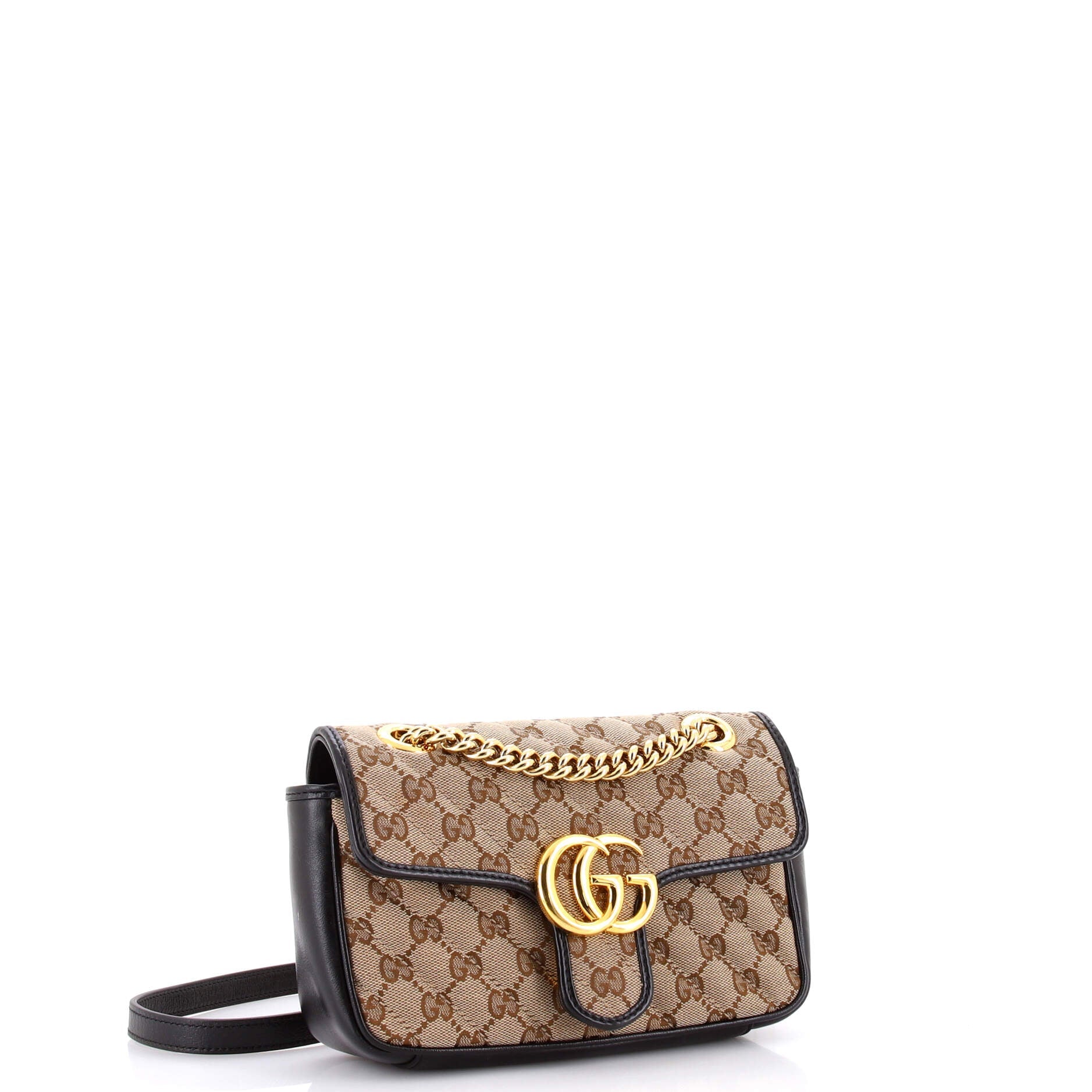GG Marmont Flap Bag Diagonal Quilted GG Canvas with Leather Mini