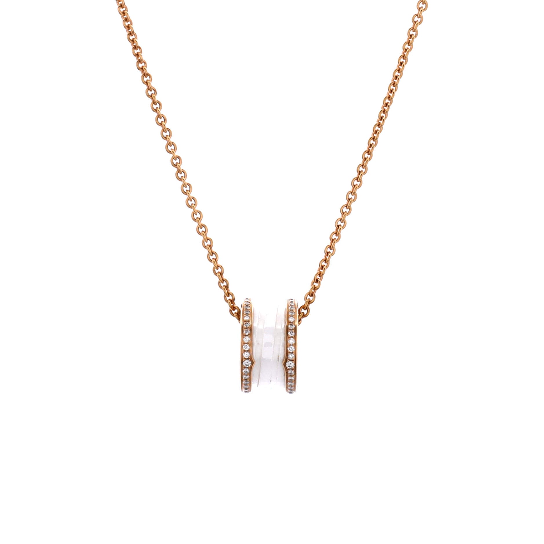 B.Zero1 Pendant Necklace 18K Rose Gold and Ceramic with Diamonds