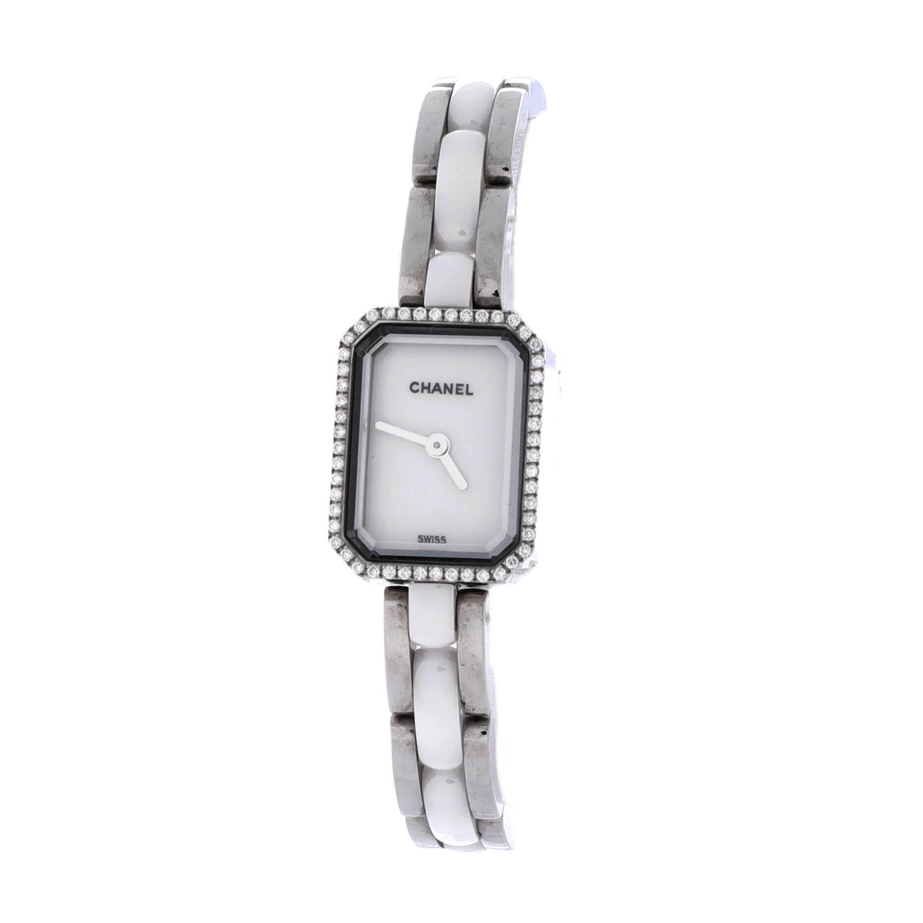 Premiere Mini Quartz Watch Stainless Steel and Ceramic with Diamond Bezel 15