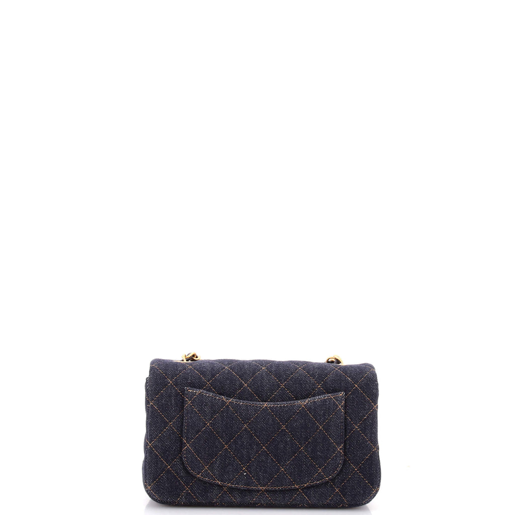 Classic Single Flap Bag Quilted Denim Mini