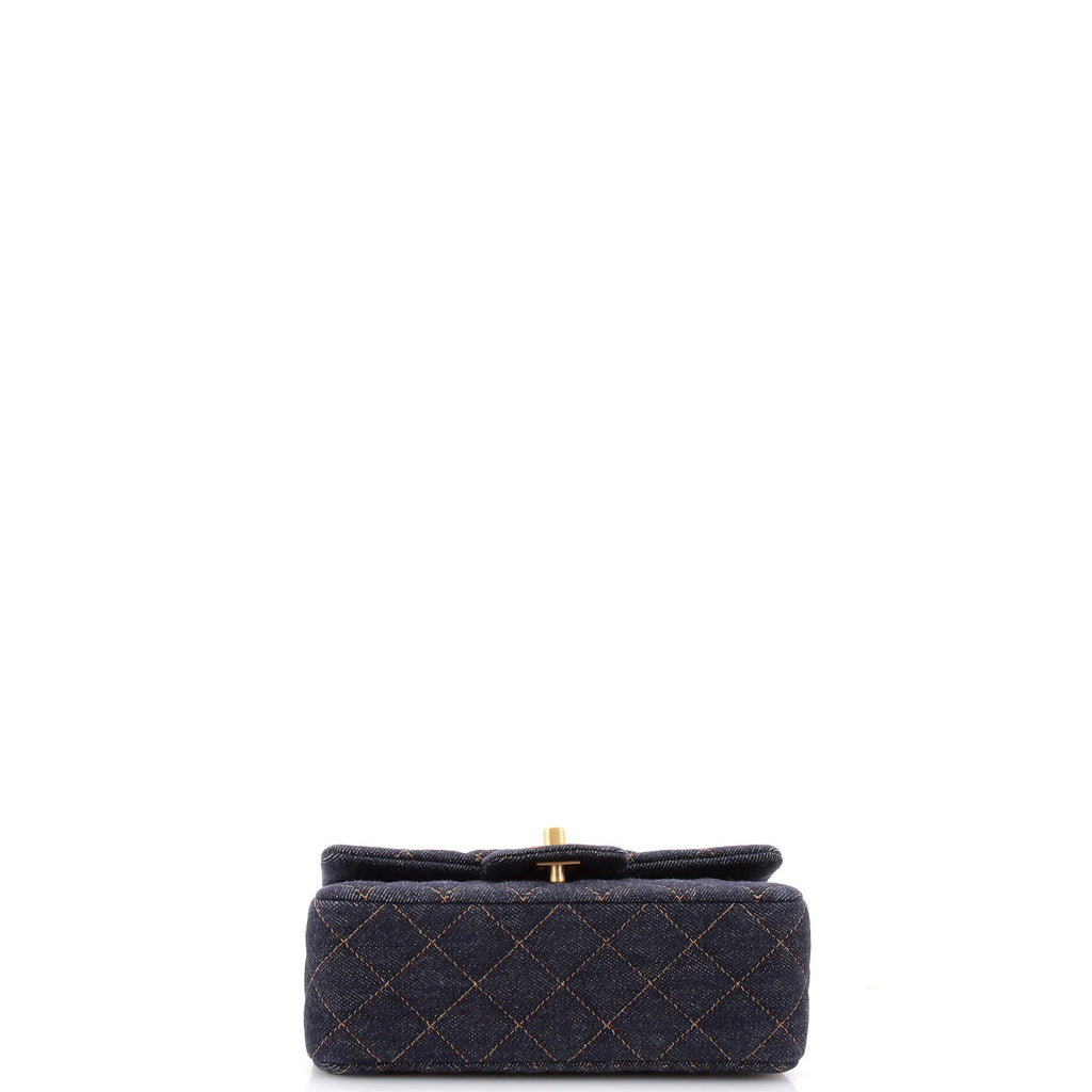 Classic Single Flap Bag Quilted Denim Mini