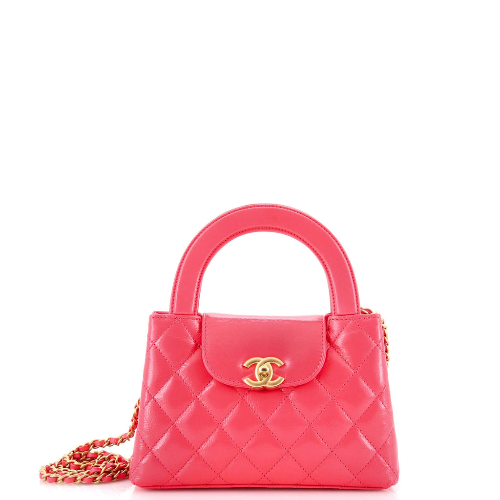 Kelly Top Handle Shopping Bag Quilted Shiny Aged Calfskin Mini