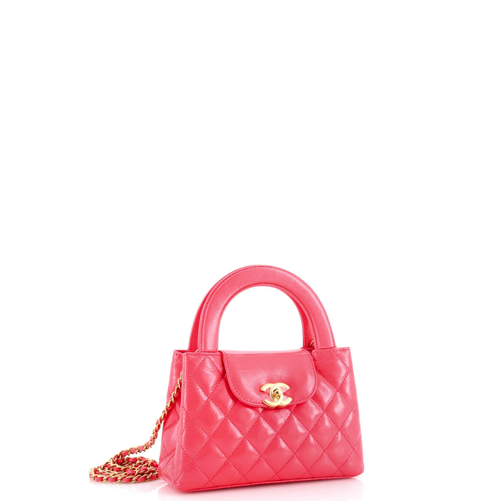 Kelly Top Handle Shopping Bag Quilted Shiny Aged Calfskin Mini
