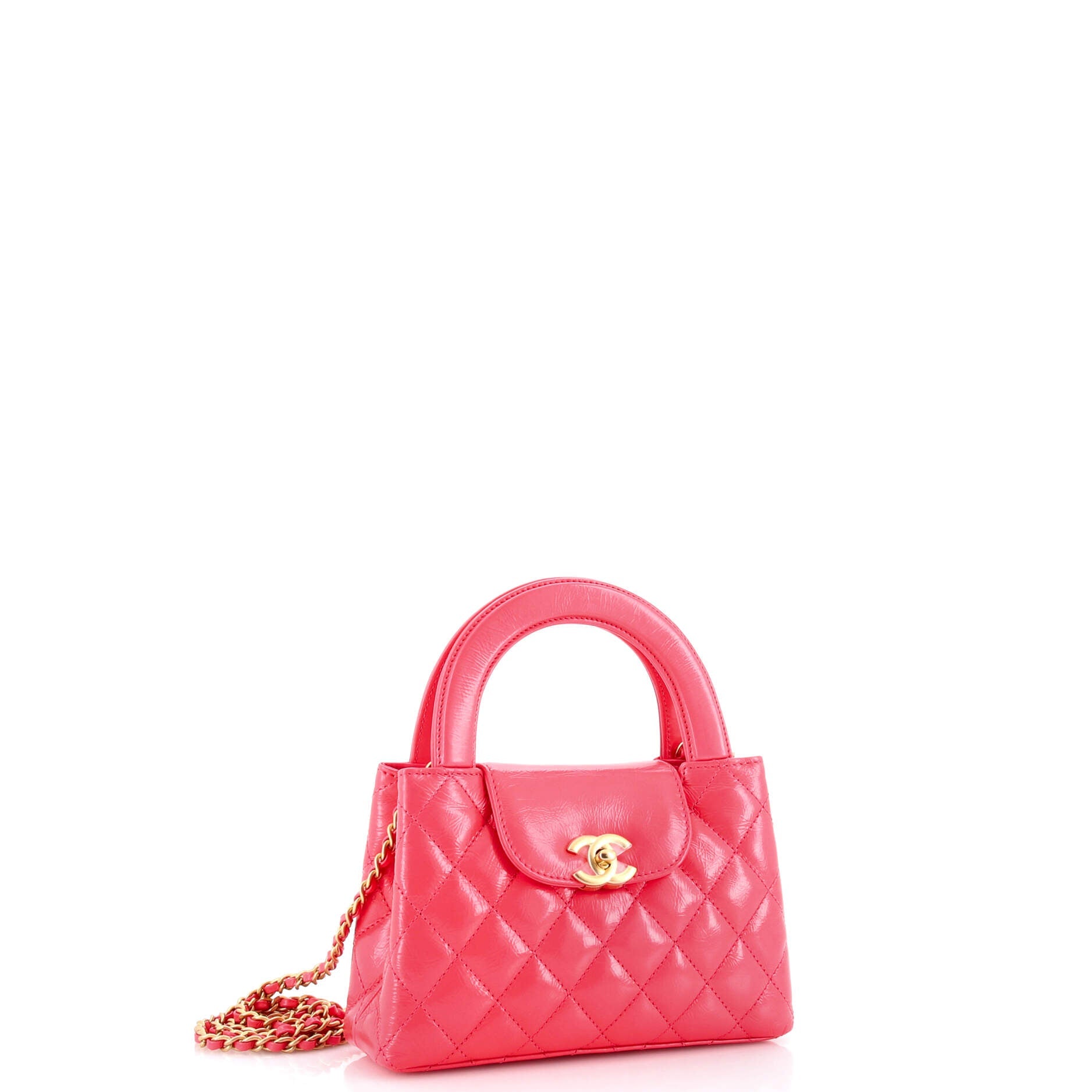 Kelly Top Handle Shopping Bag Quilted Shiny Aged Calfskin Mini