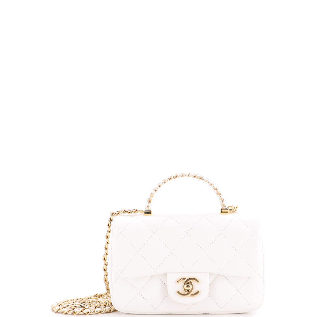 Resin Chain Top Handle Flap Bag Quilted Lambskin Mini