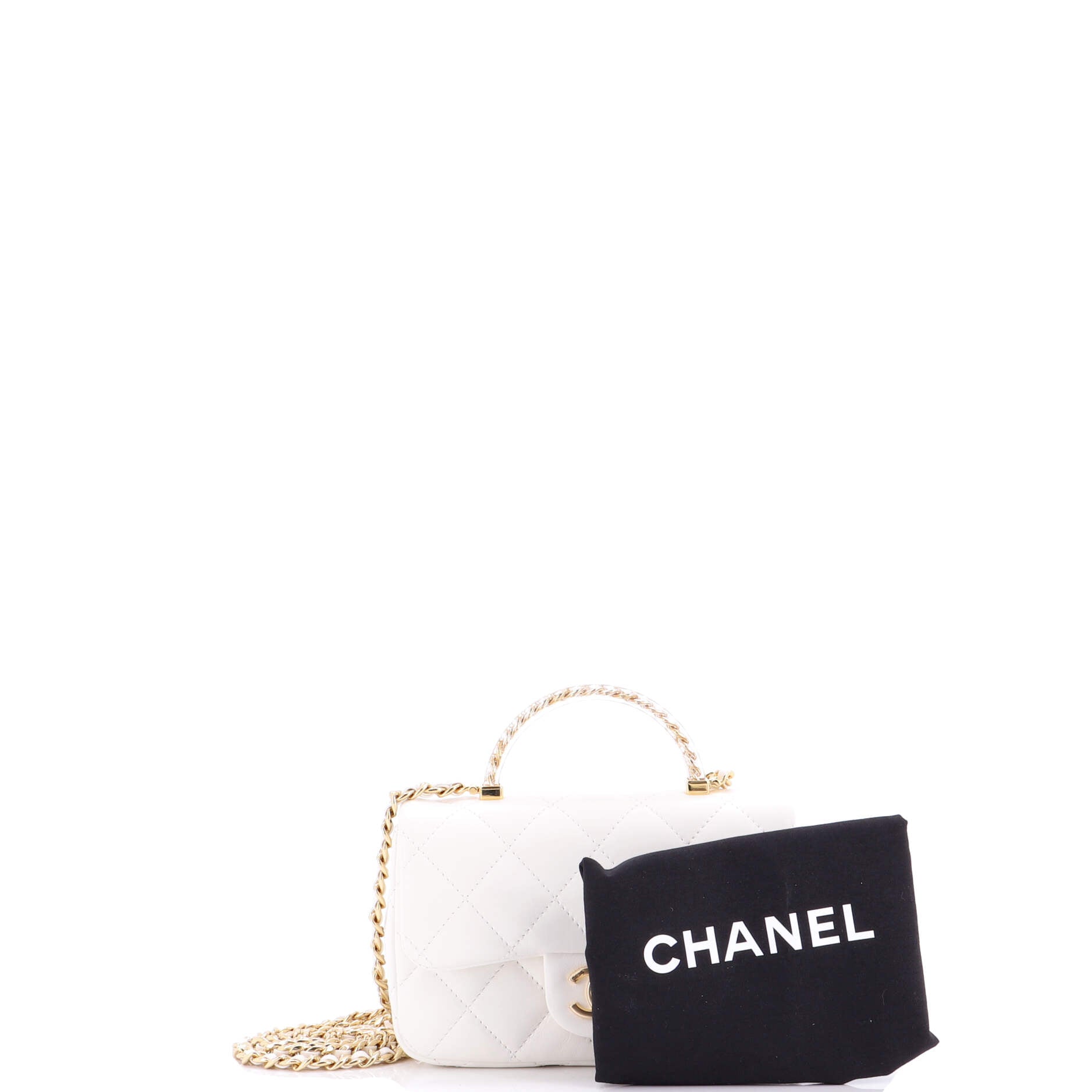 Resin Chain Top Handle Flap Bag Quilted Lambskin Mini