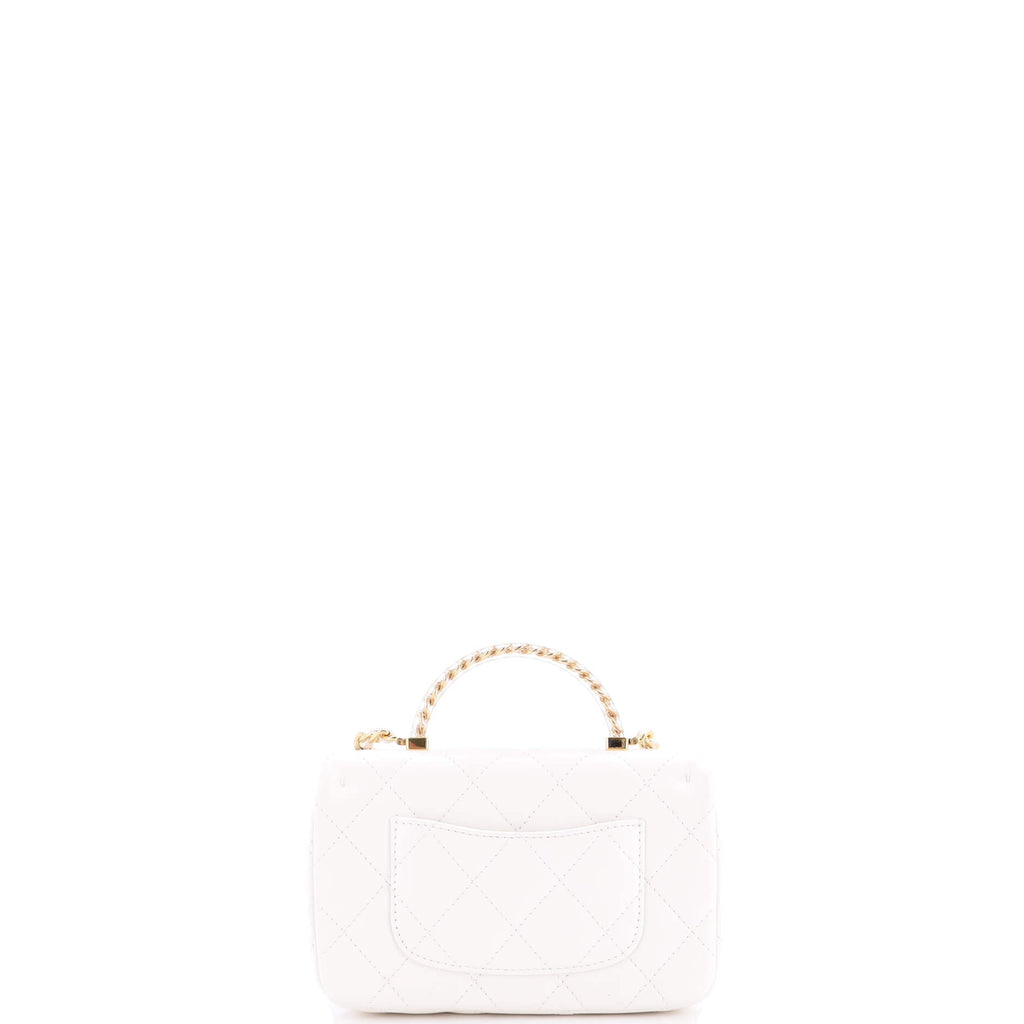 Resin Chain Top Handle Flap Bag Quilted Lambskin Mini
