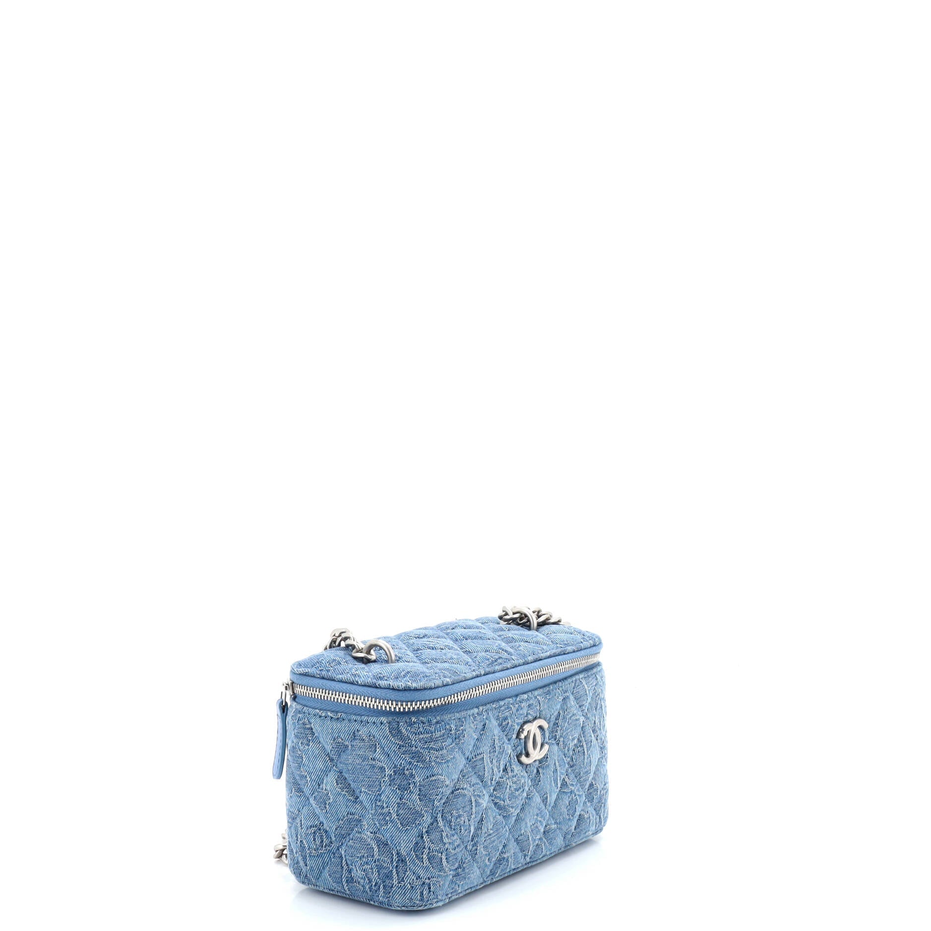 Sweet Heart Vanity Case with Chain Quilted Camellia Denim Small