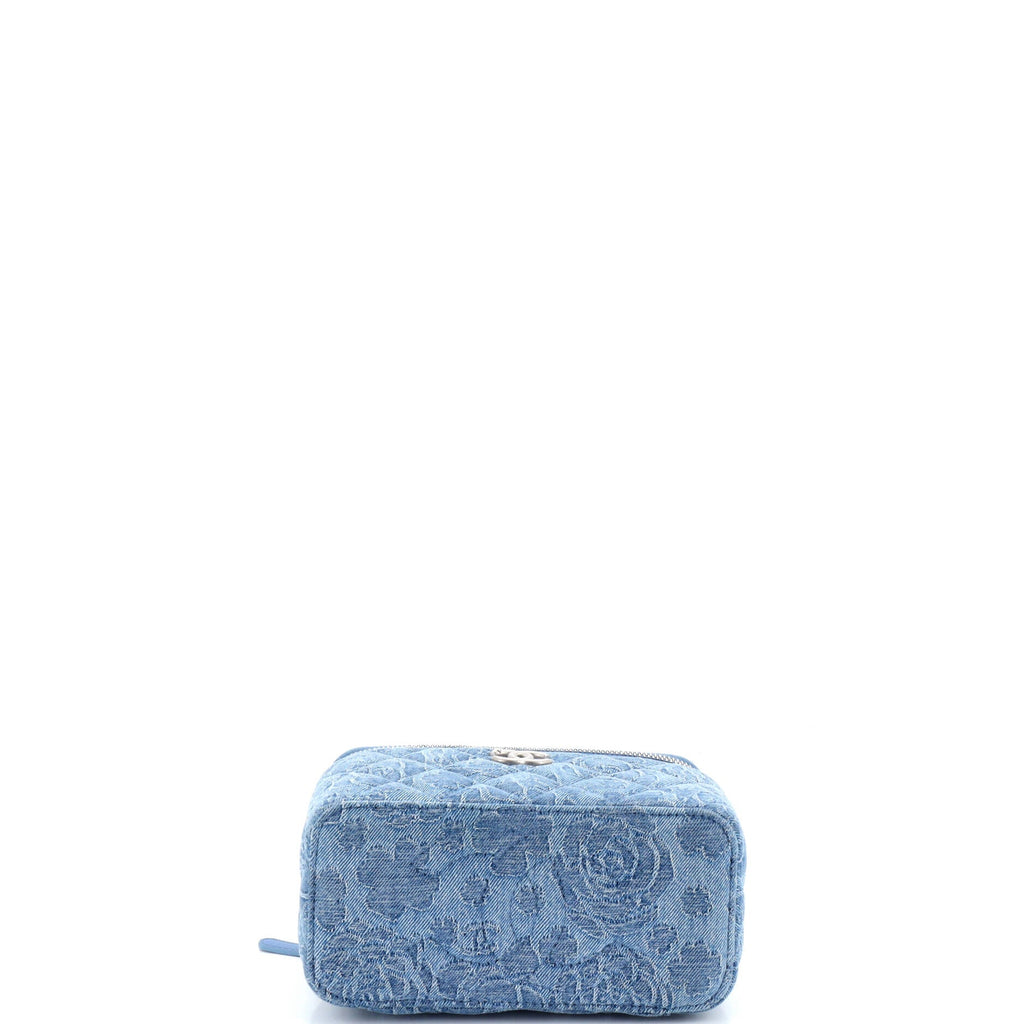 Sweet Heart Vanity Case with Chain Quilted Camellia Denim Small