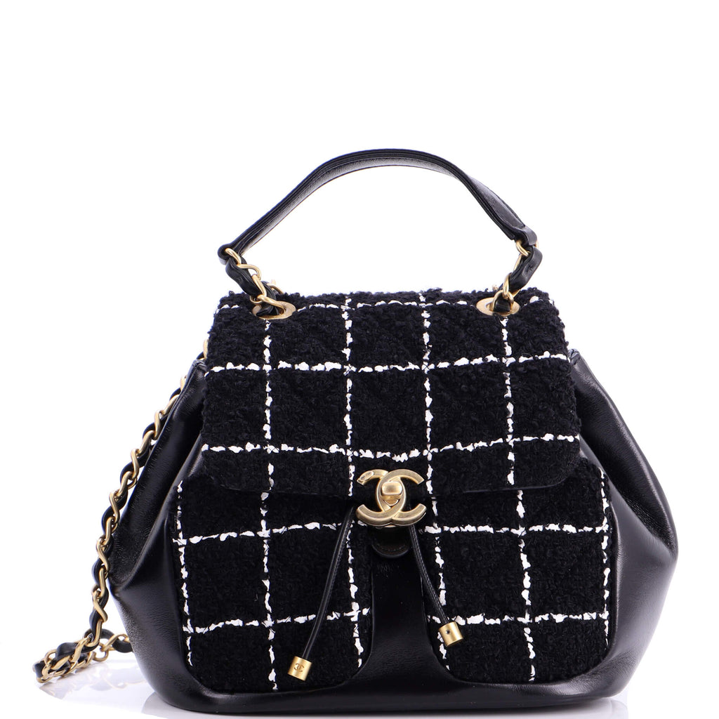 CC Drawstring Flap Backpack Tweed and Leather Mini