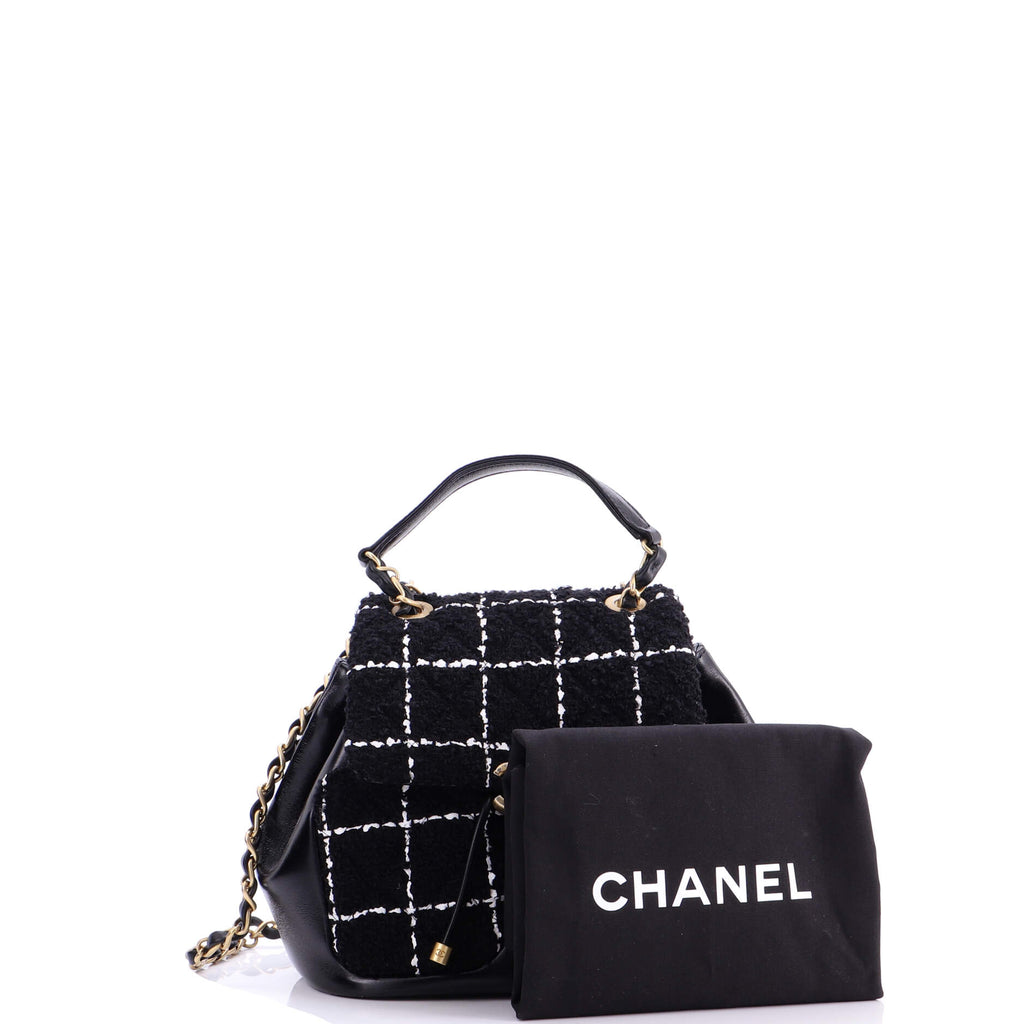 CC Drawstring Flap Backpack Tweed and Leather Mini