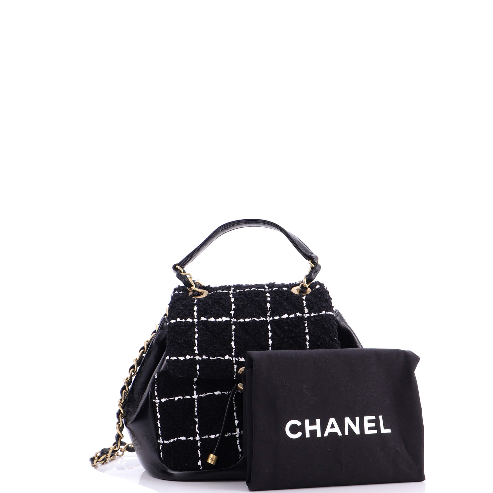 CC Drawstring Flap Backpack Tweed and Leather Mini