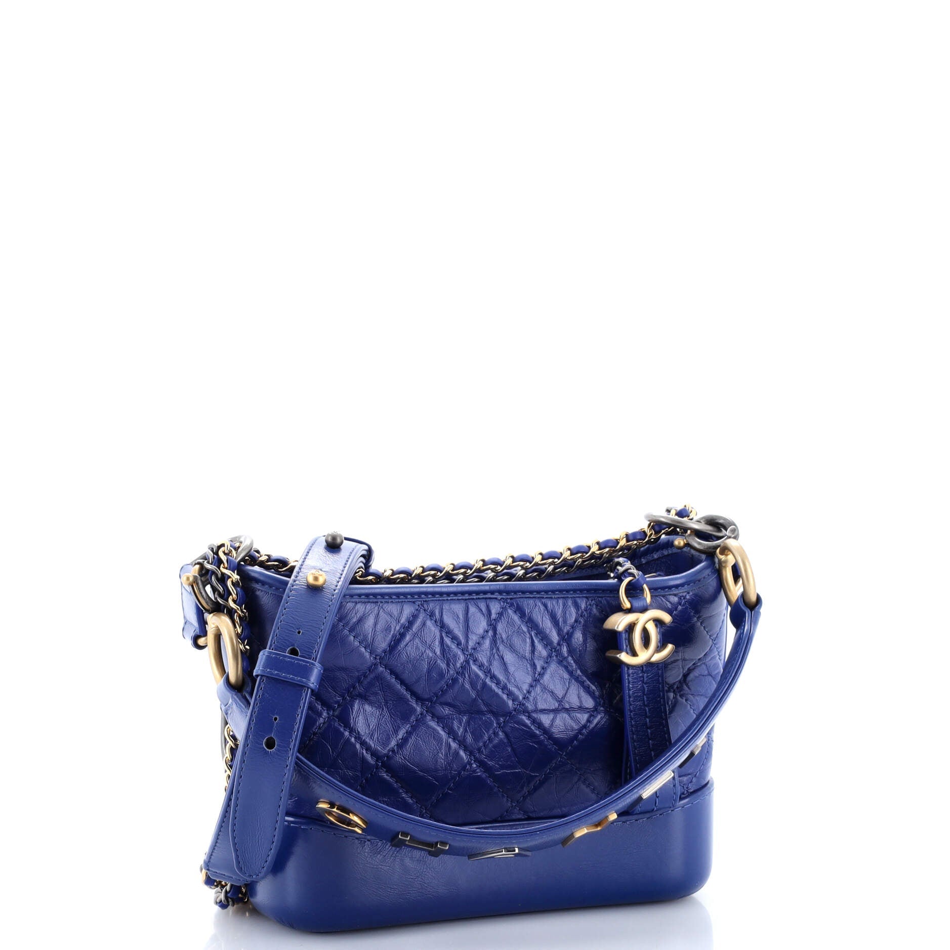 Gabrielle Hobo with Logo Handle Quilted Aged Calfskin Small