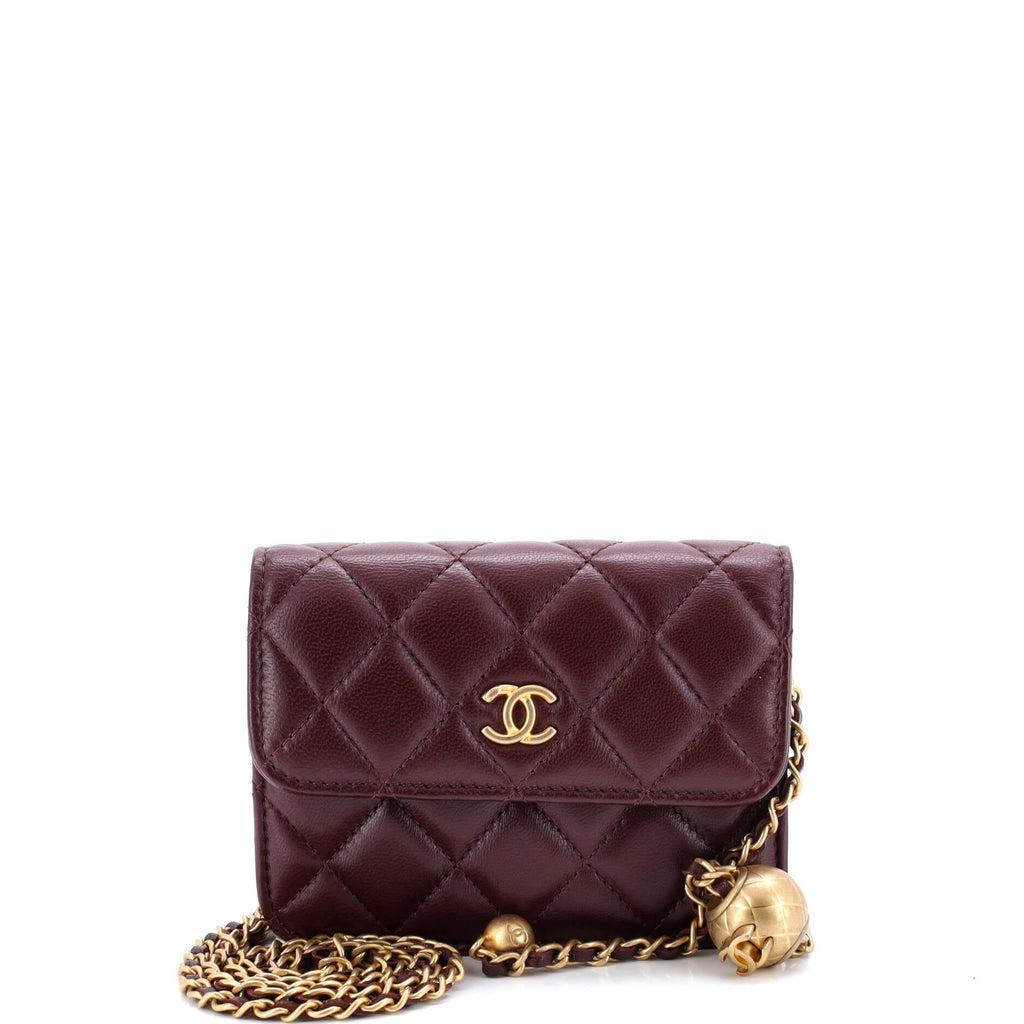 Pearl Crush Flap Clutch with Chain Quilted Lambskin Mini