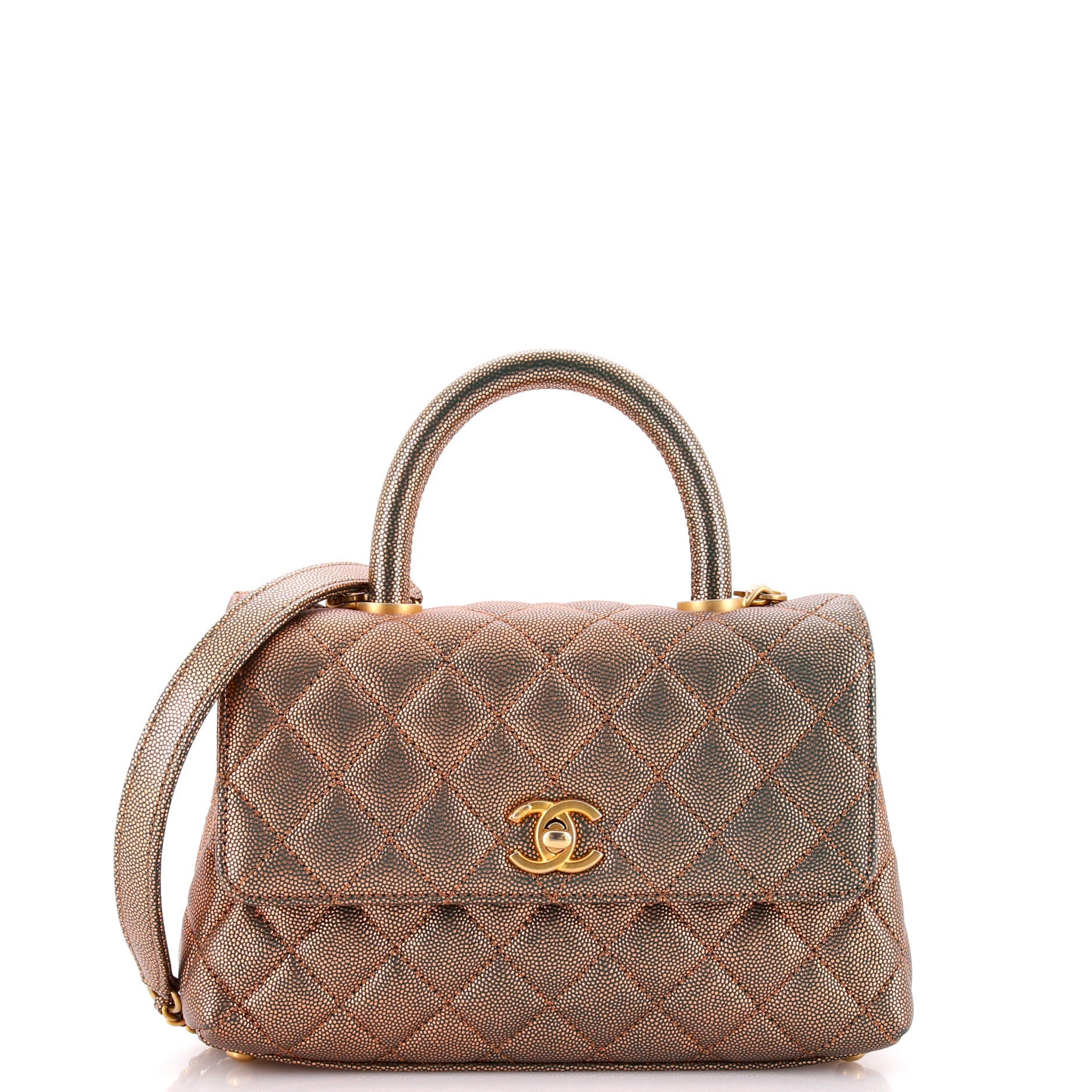 Coco Top Handle Bag Quilted Iridescent Caviar Mini