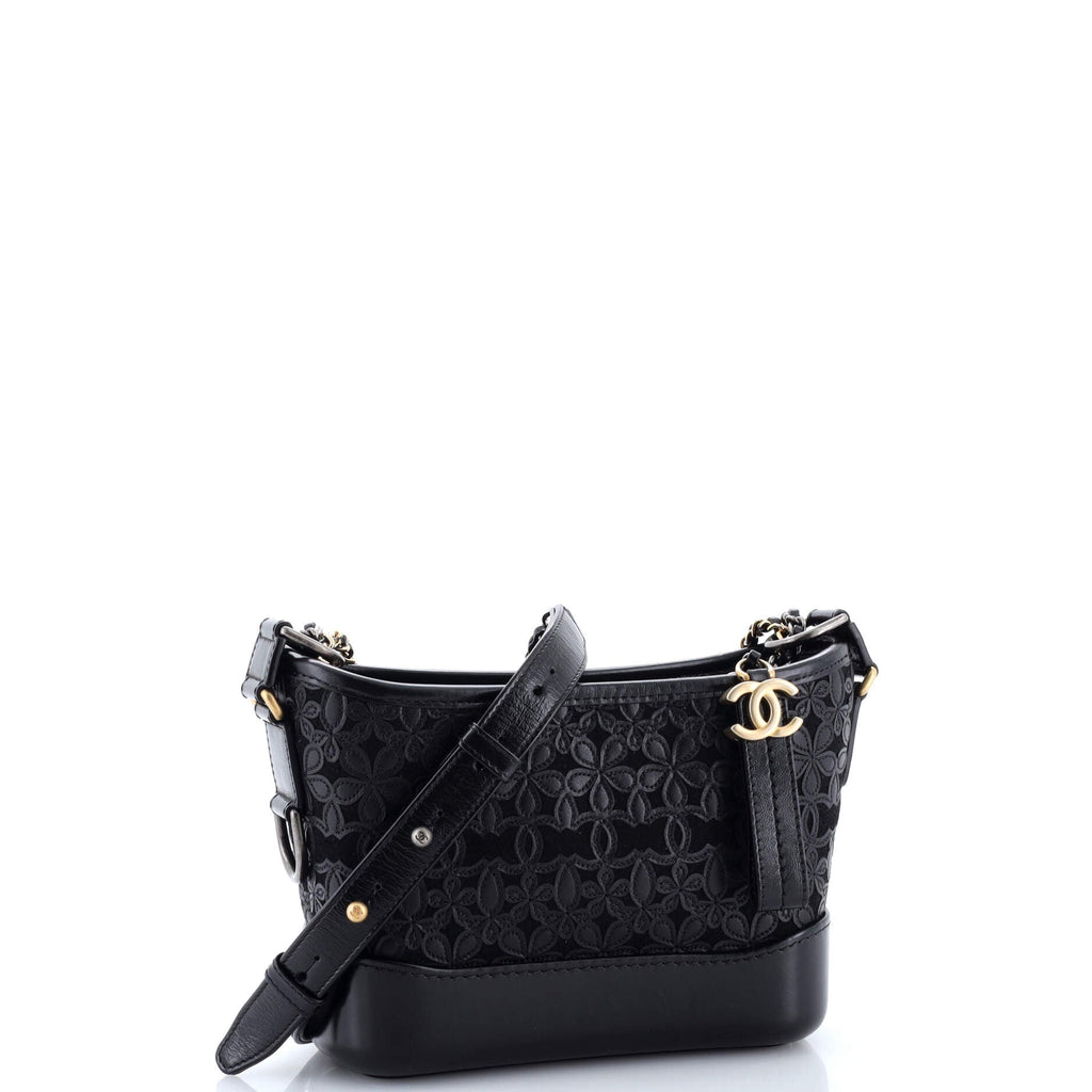 Gabrielle Hobo with Logo Handle Laser Cut Calfskin and Wool Felt Small