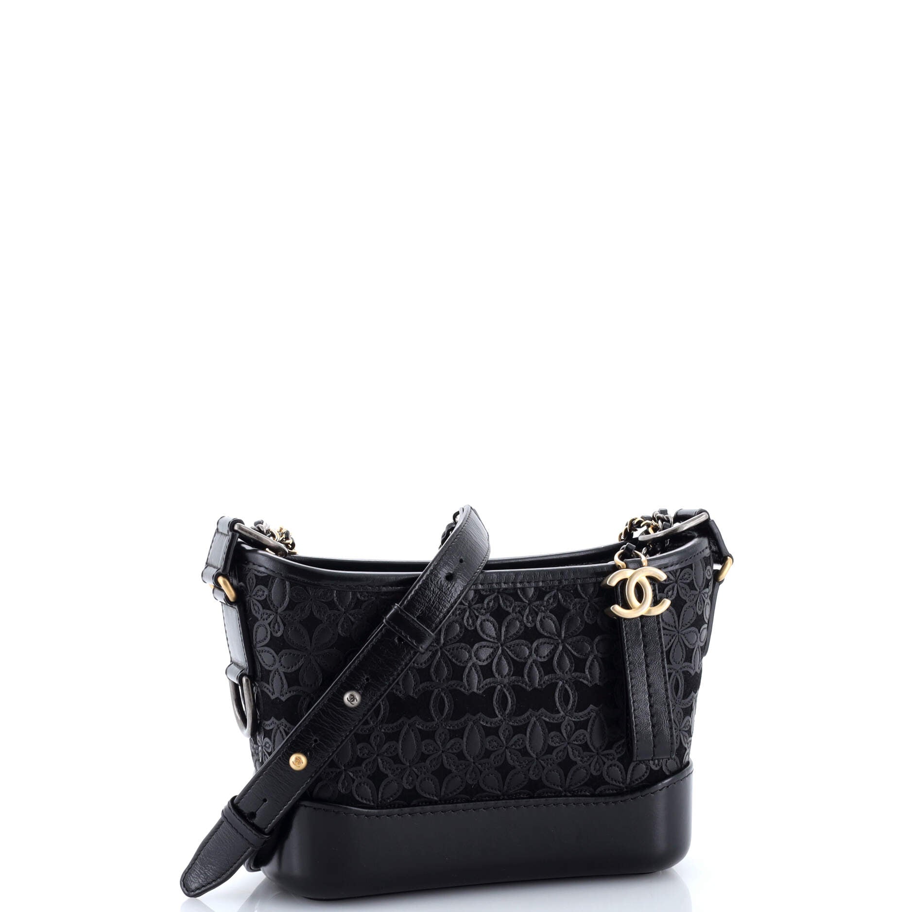 Gabrielle Hobo with Logo Handle Laser Cut Calfskin and Wool Felt Small