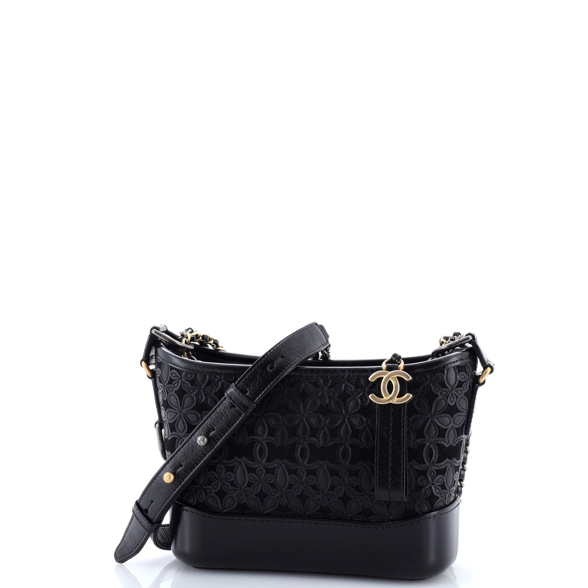 Gabrielle Hobo with Logo Handle Laser Cut Calfskin and Wool Felt Small