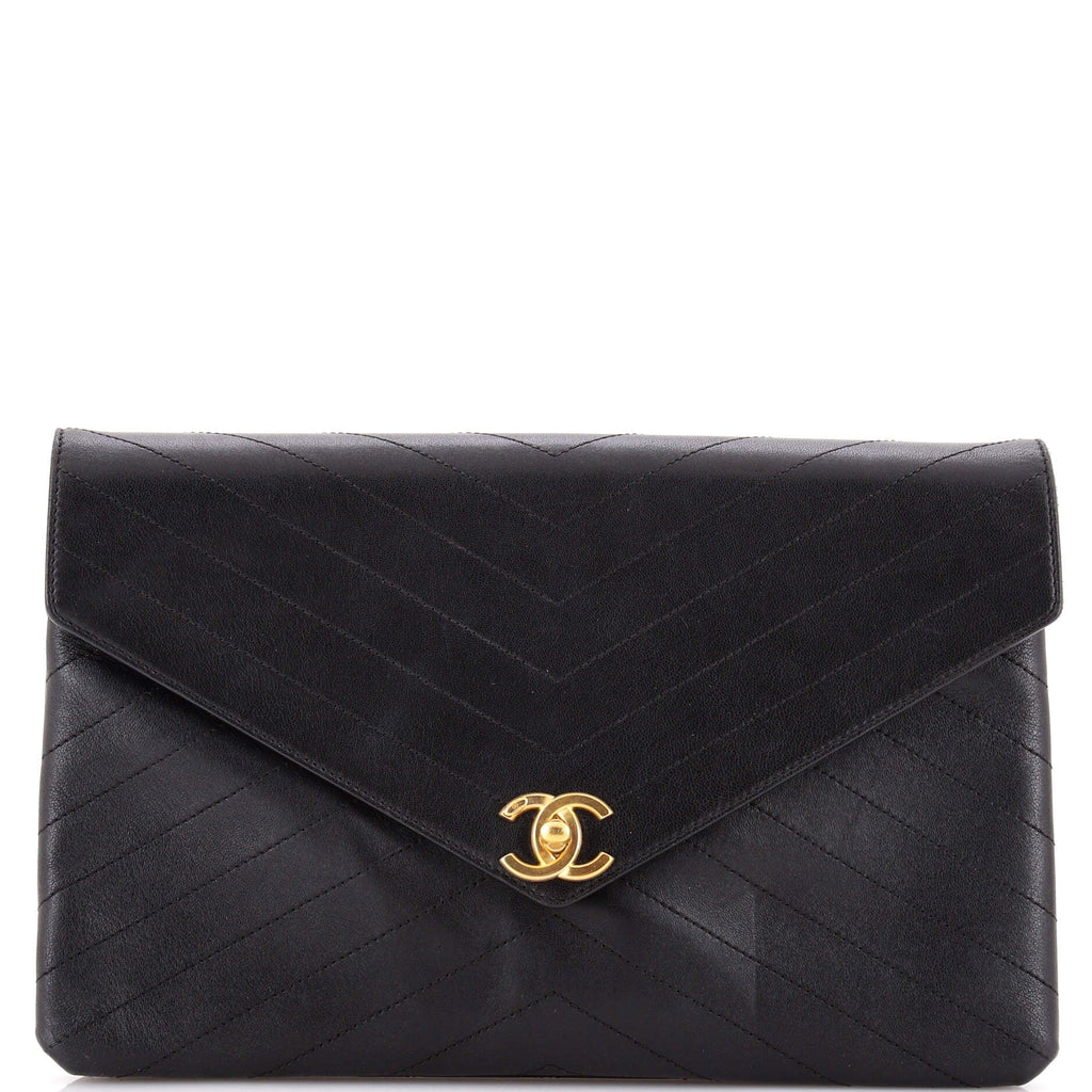 Coco Chevron Flap Clutch Stitched Calfskin