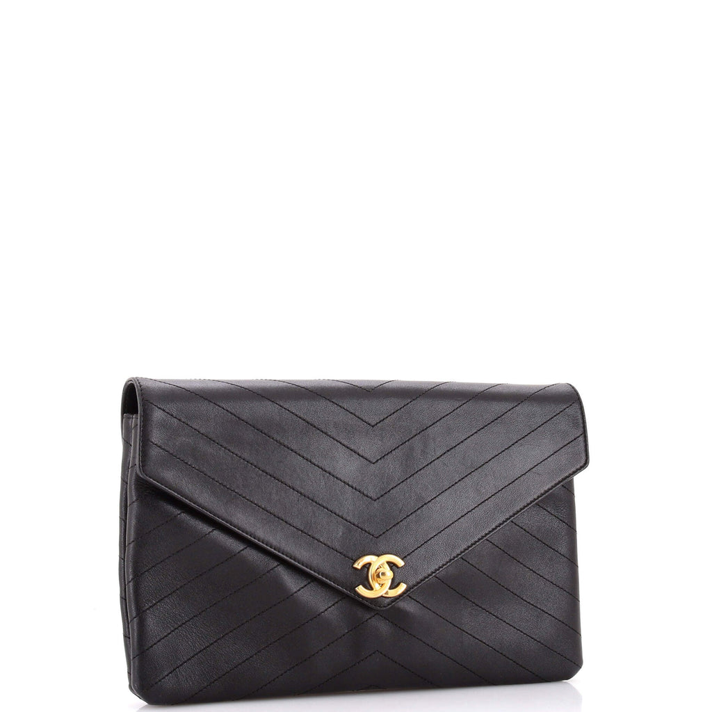 Coco Chevron Flap Clutch Stitched Calfskin